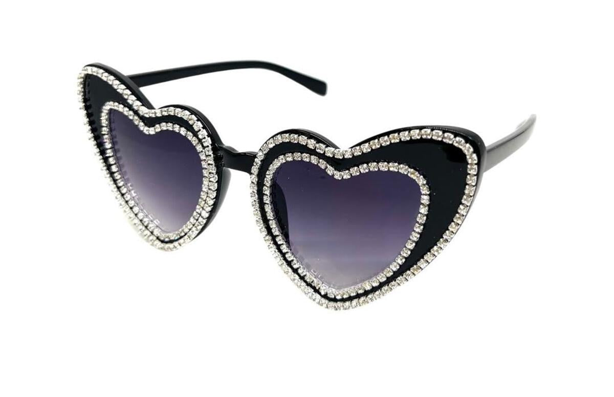 Double Crystalized Small Heart Black Sunglasses - Twinkle Twinkle Little One