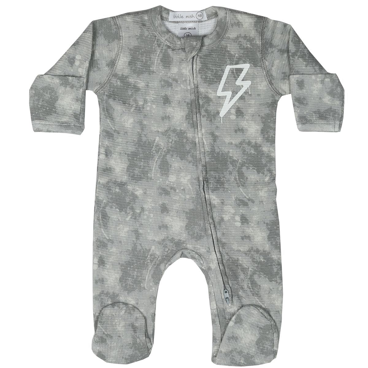 Bolt Burnout Grey Zipper Footie - Twinkle Twinkle Little One
