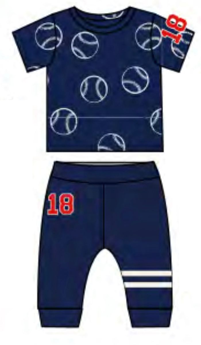 Baseball Number Tee & Pant Set - Navy