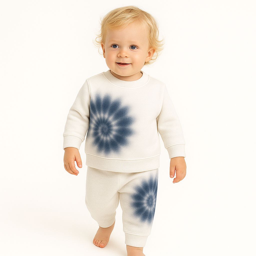 Loop Terry Spiral Pullover and Pant Set - Blue