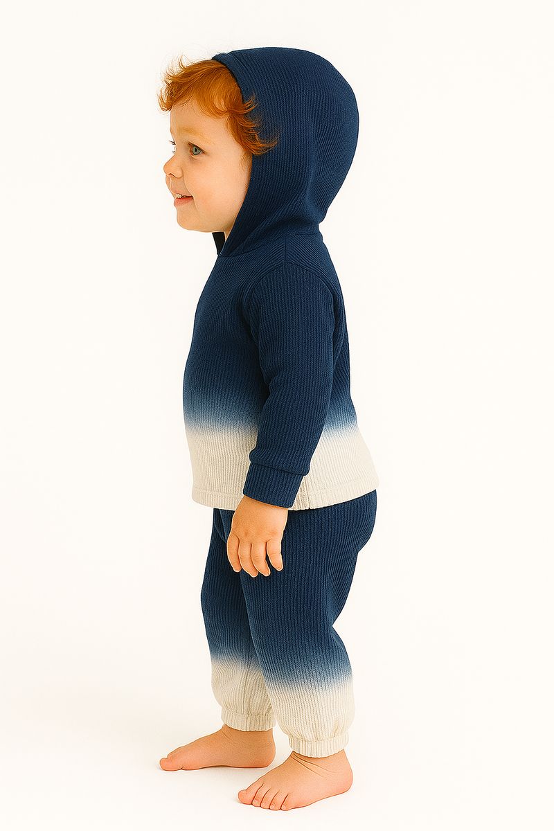 Dip Dye Ribbed 2x1 Hoodie and Baggy Pant Sets - Navy