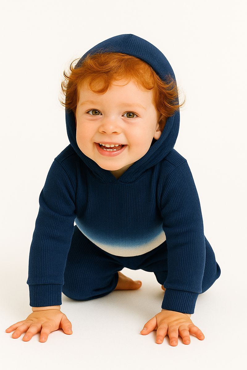 Dip Dye Ribbed 2x1 Hoodie and Baggy Pant Sets - Navy