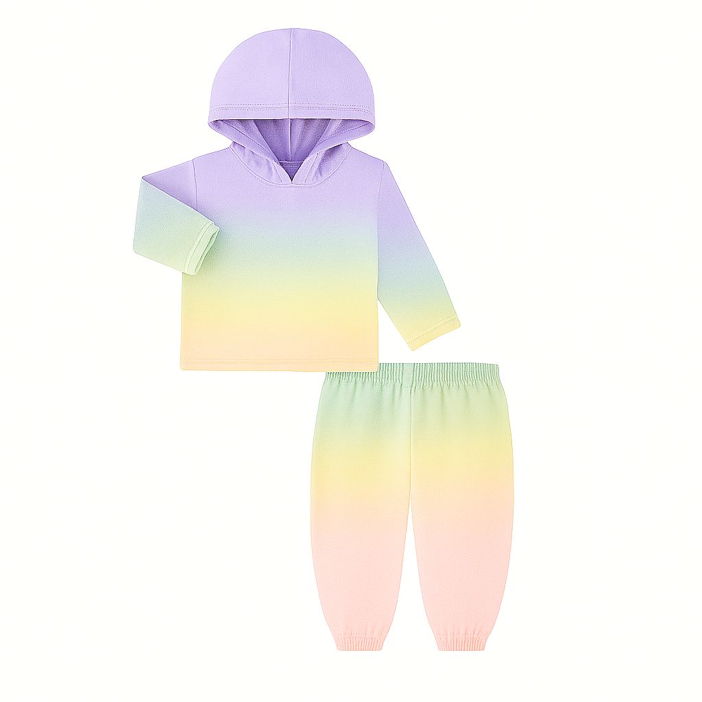 Dip Dye Ribbed 2x1 Hoodie and Baggy Pant Sets - Pastel Rainbow