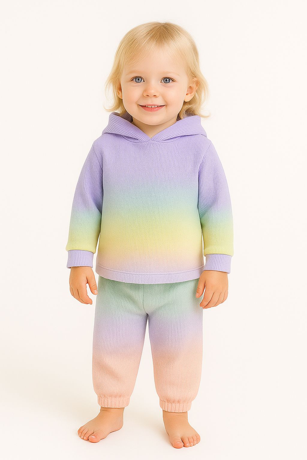 Dip Dye Ribbed 2x1 Hoodie and Baggy Pant Sets - Pastel Rainbow