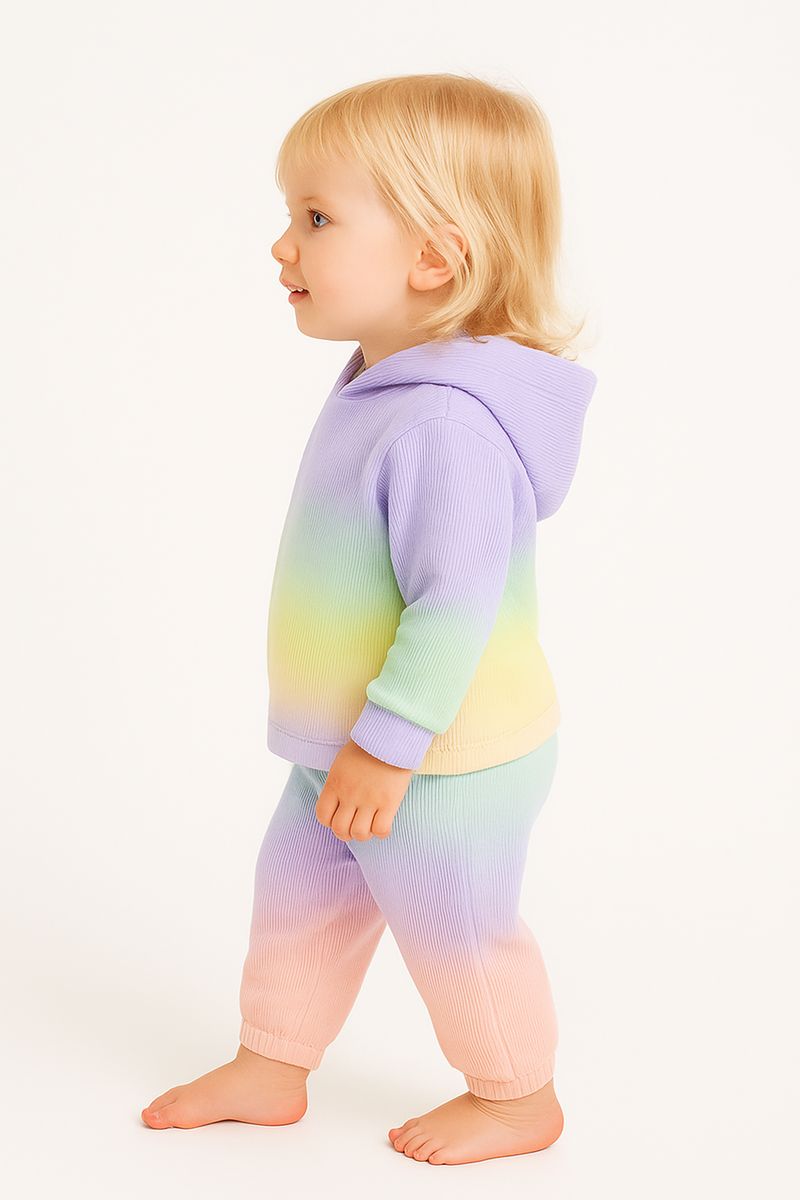 Dip Dye Ribbed 2x1 Hoodie and Baggy Pant Sets - Pastel Rainbow