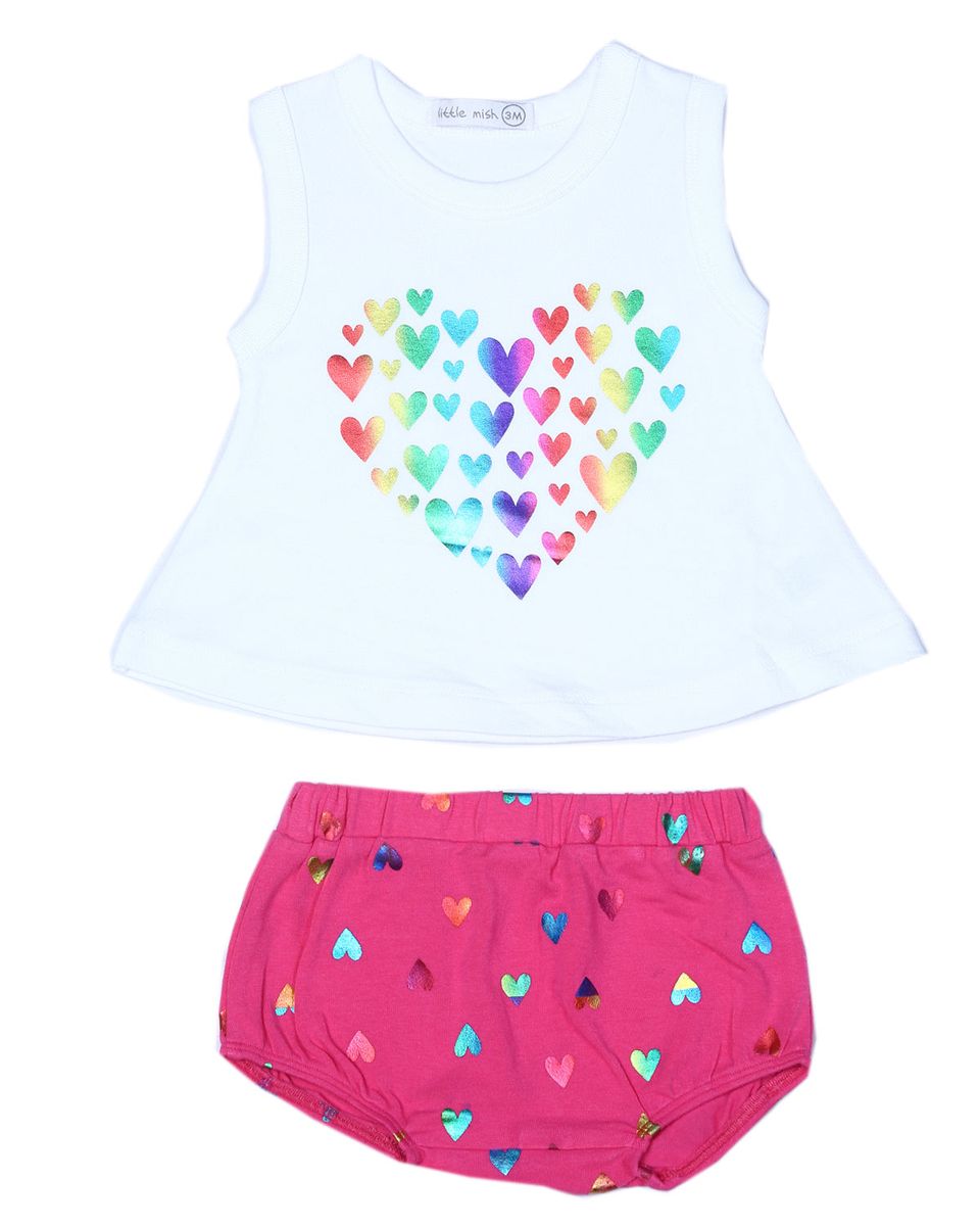Rainbow Foil Heart Swing Tee and Diaper Cover Set