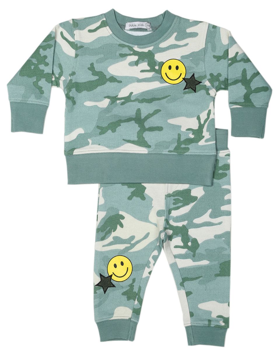 Olive Camo Smiley Patches Set