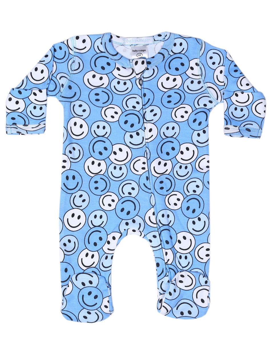 Blue Smiley Cotton Footie