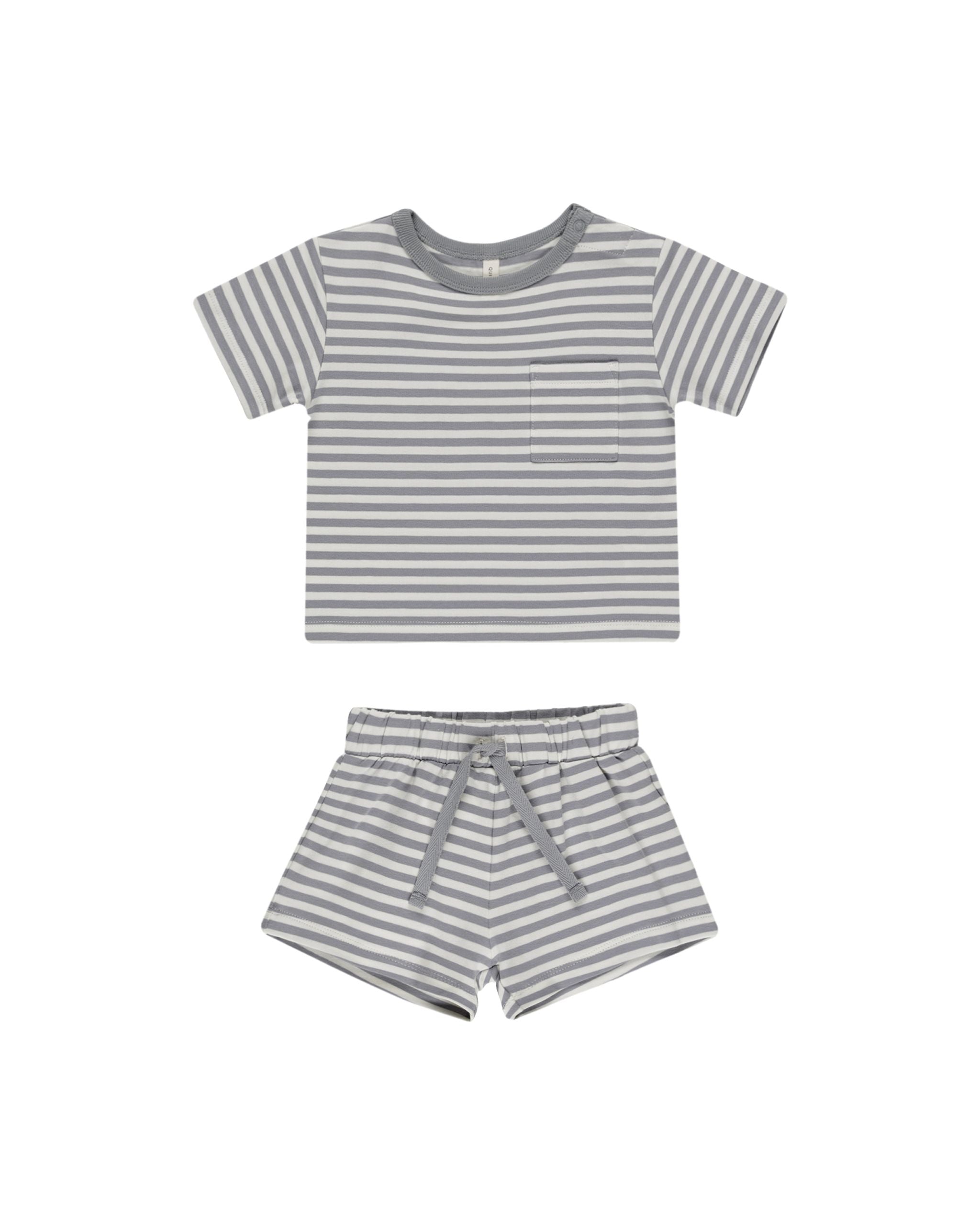 Pocket Tee + Short Set - Blue Stripe - Twinkle Twinkle Little One