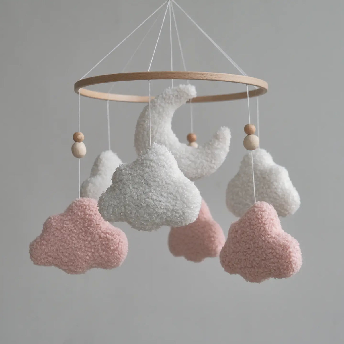 Boucle Clouds Baby Mobile - Pink/White