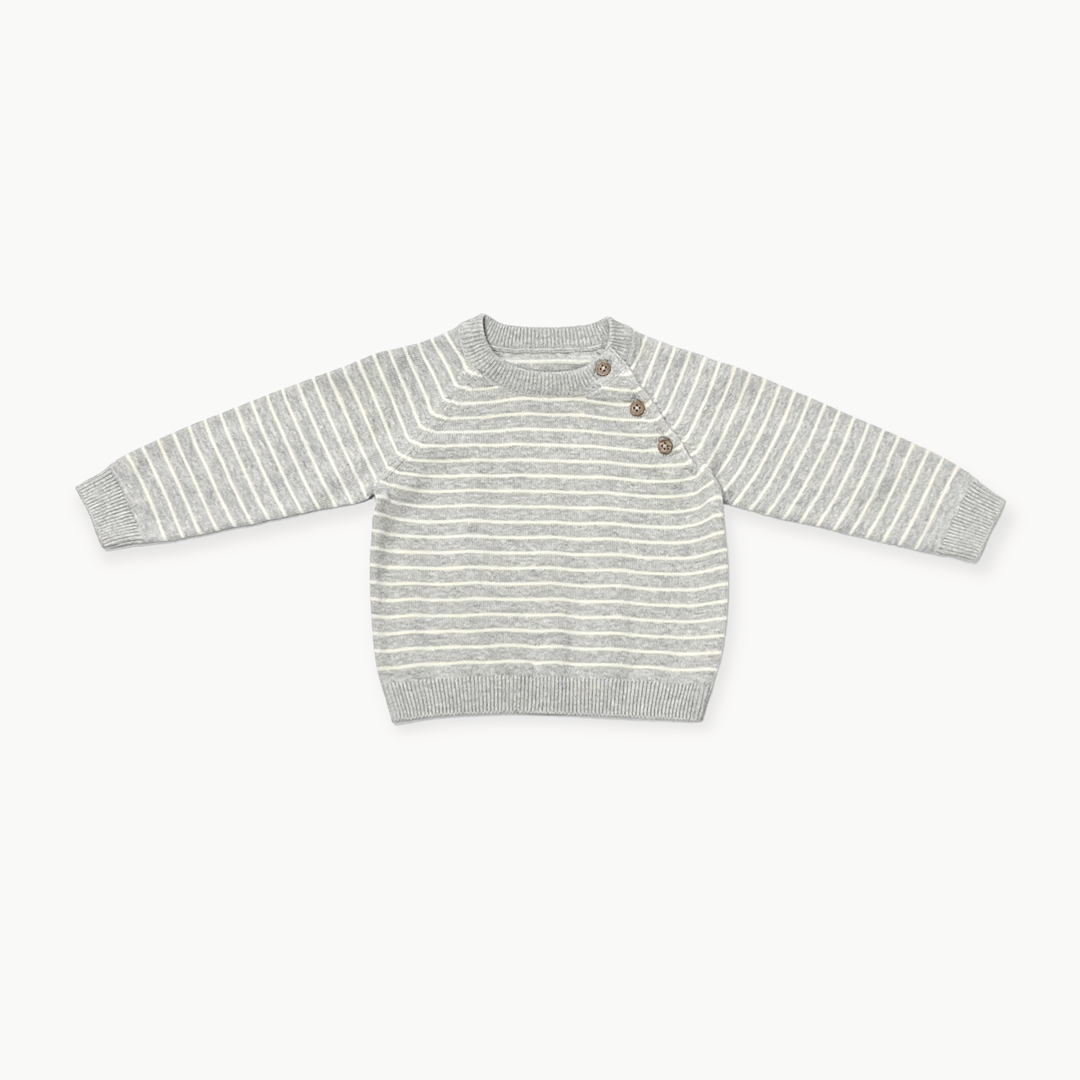 Milan Raglan Button Knit Baby Pullover Sweater & Pant Set - Grey Stripe - Twinkle Twinkle Little One