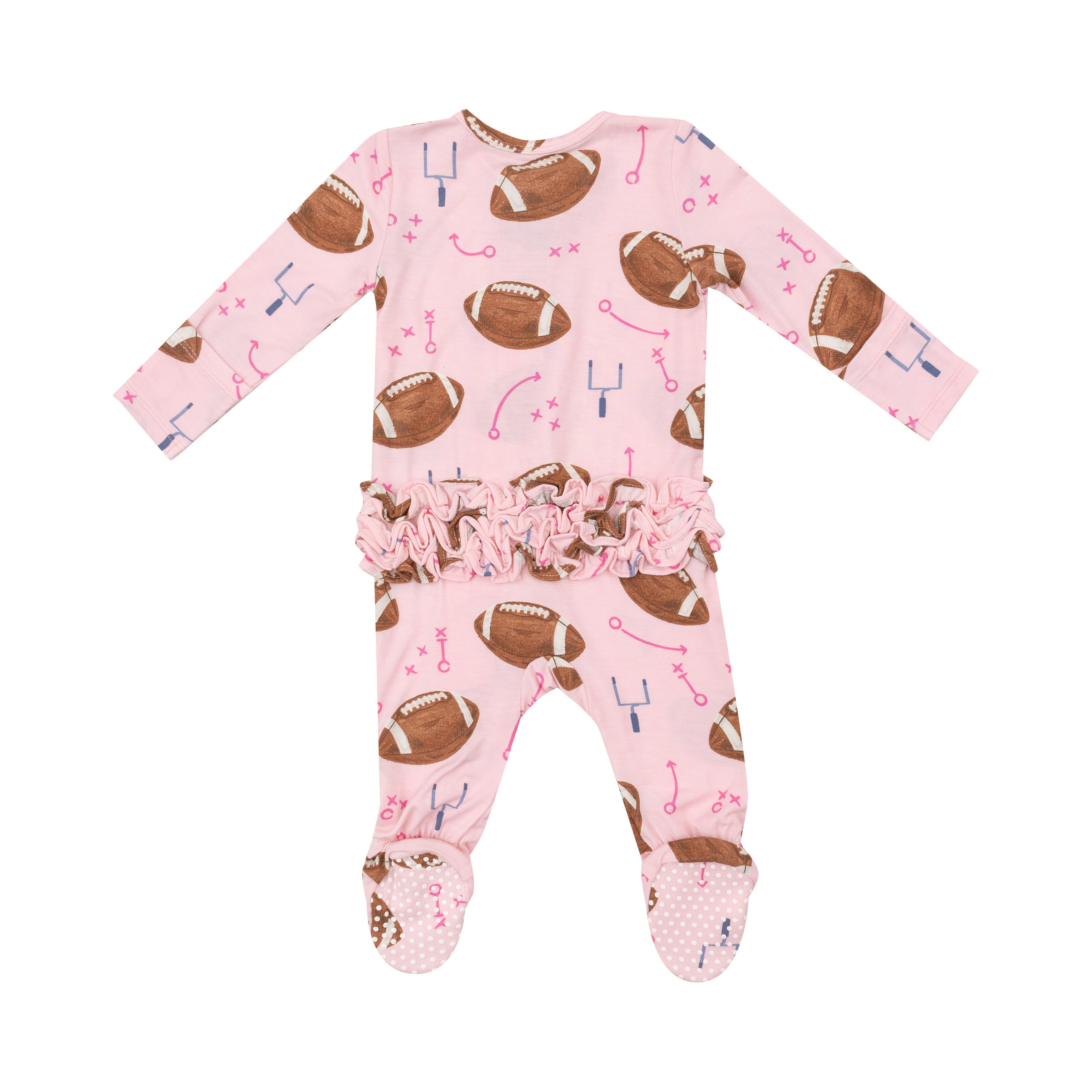 Football Pink Bamboo 2 Way Ruffle Zipper Footie - Twinkle Twinkle Little One