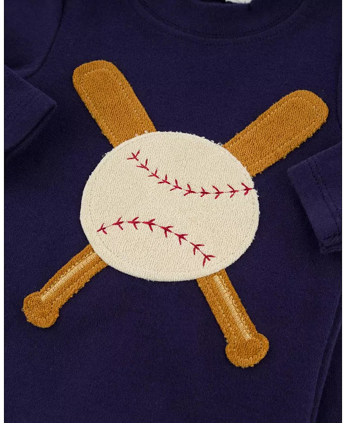 Two Piece Set - Vintage Baseball Applique - Navy