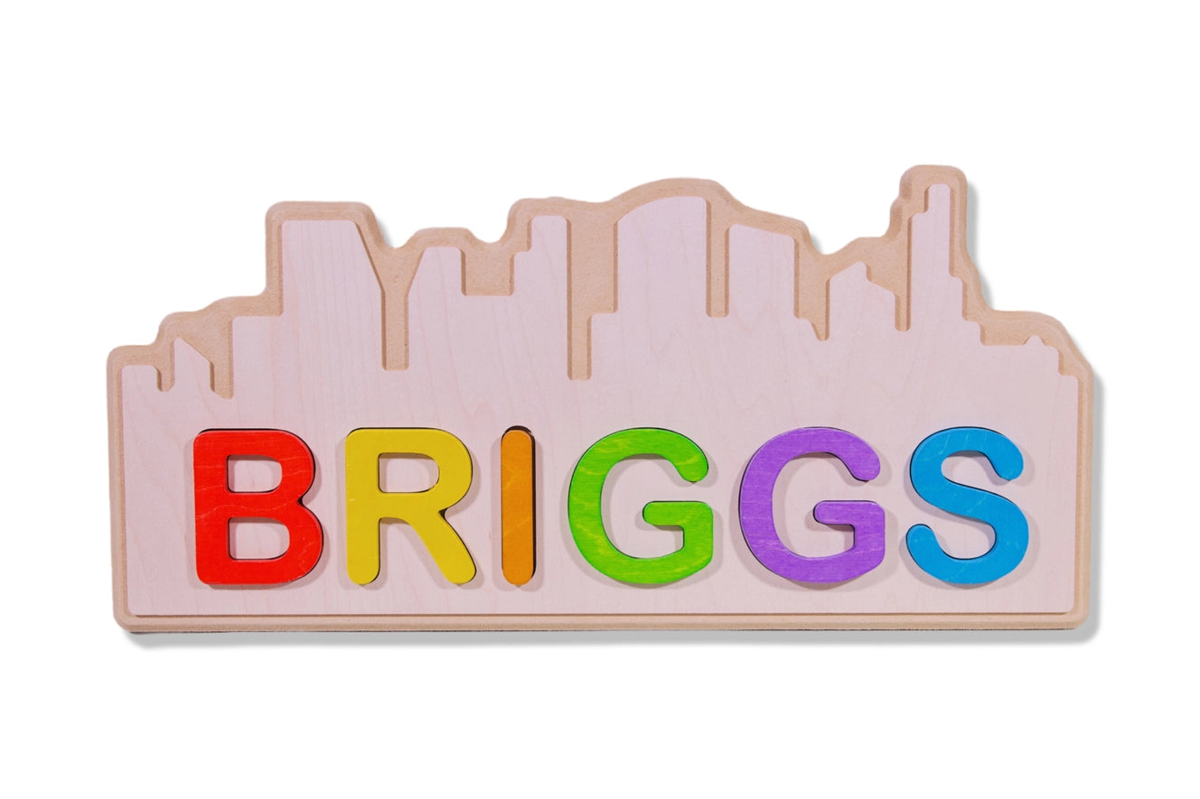 Custom Personalized Wooden Name Puzzle - Skyline Landscape - Twinkle Twinkle Little One