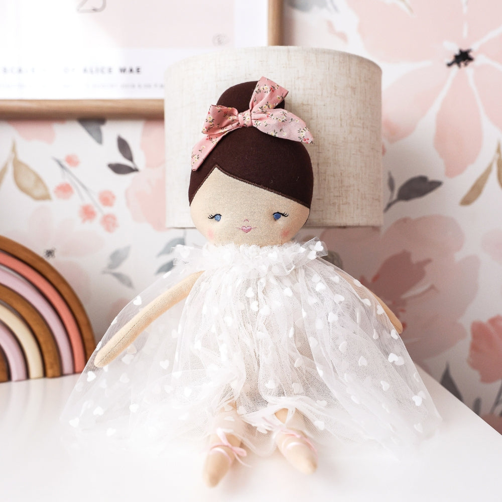 Mia Doll White Flocked Heart Tulle