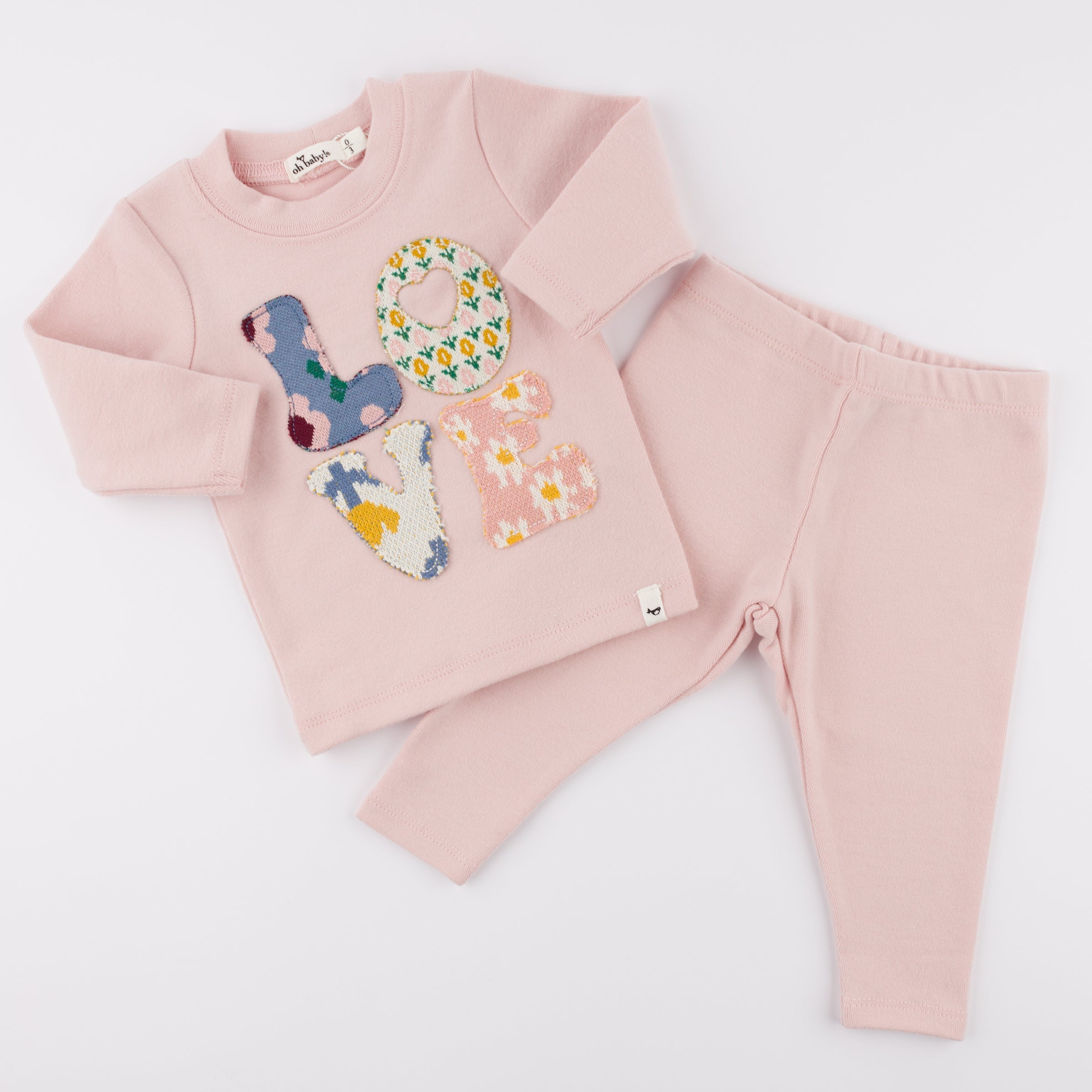 Quilted Floral Love Applique 2 Piece Set - Dusty Pink - Twinkle Twinkle Little One
