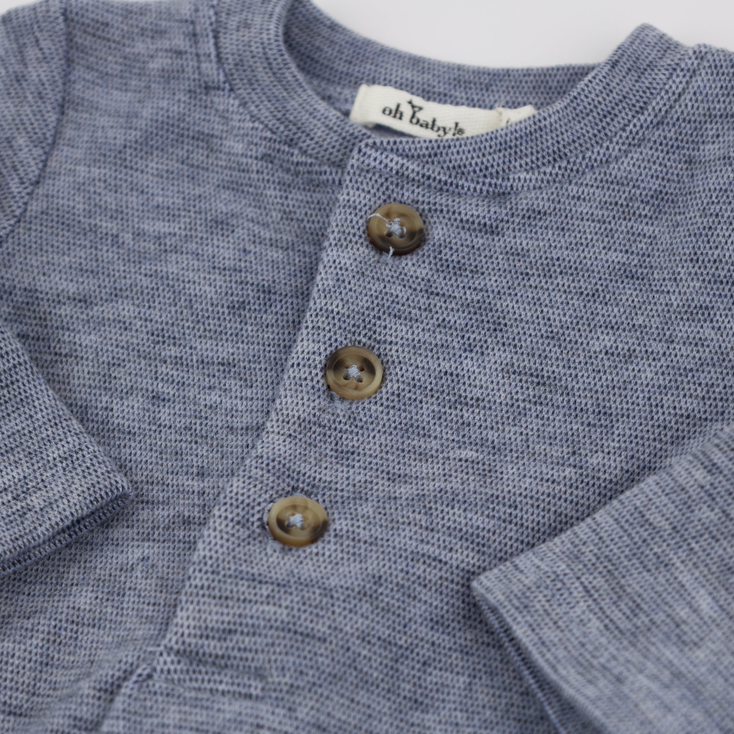 Mini Honeycomb Elbow Patch Henley 2 Pc Set - Denim - Twinkle Twinkle Little One