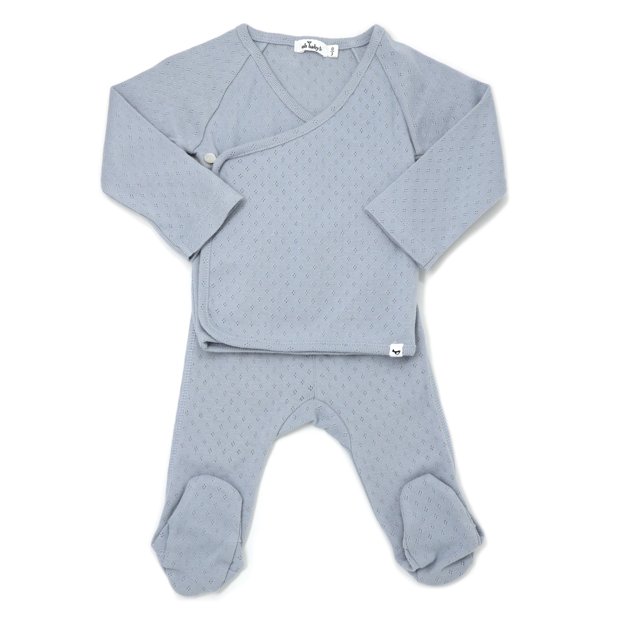 Pointelle Kimono Footie Set - Dusty Blue - Twinkle Twinkle Little One