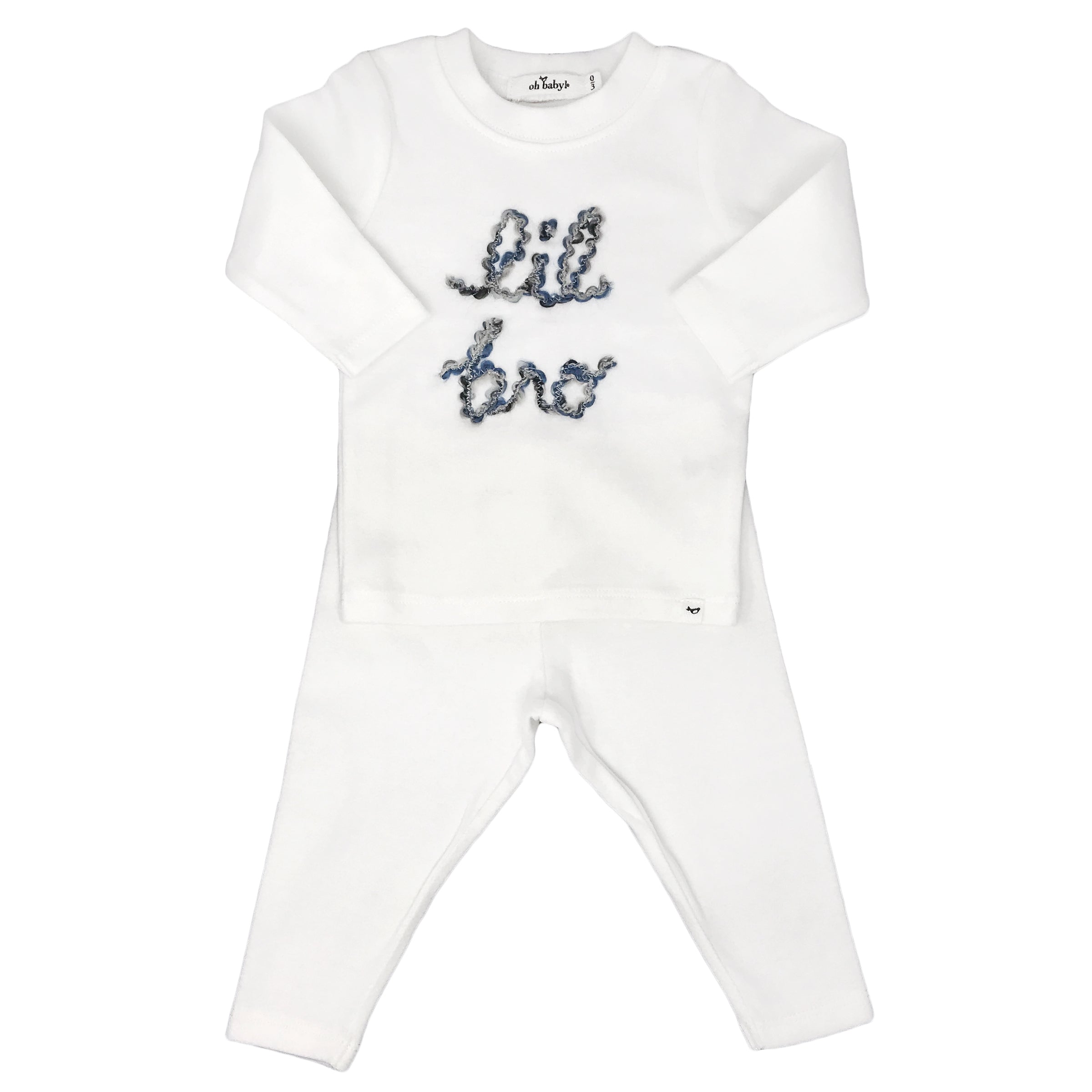 Two Piece Set - lil bro in Deep Blue Yarn - Cream - Twinkle Twinkle Little One