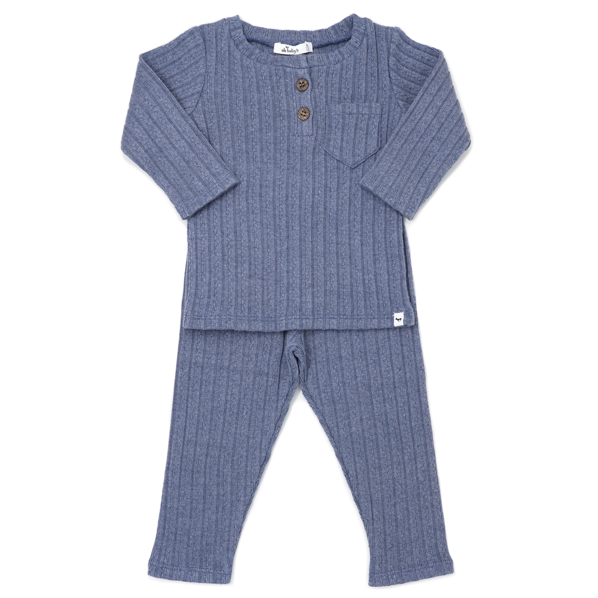 Cable Pocket Henley Set - Denim - Twinkle Twinkle Little One