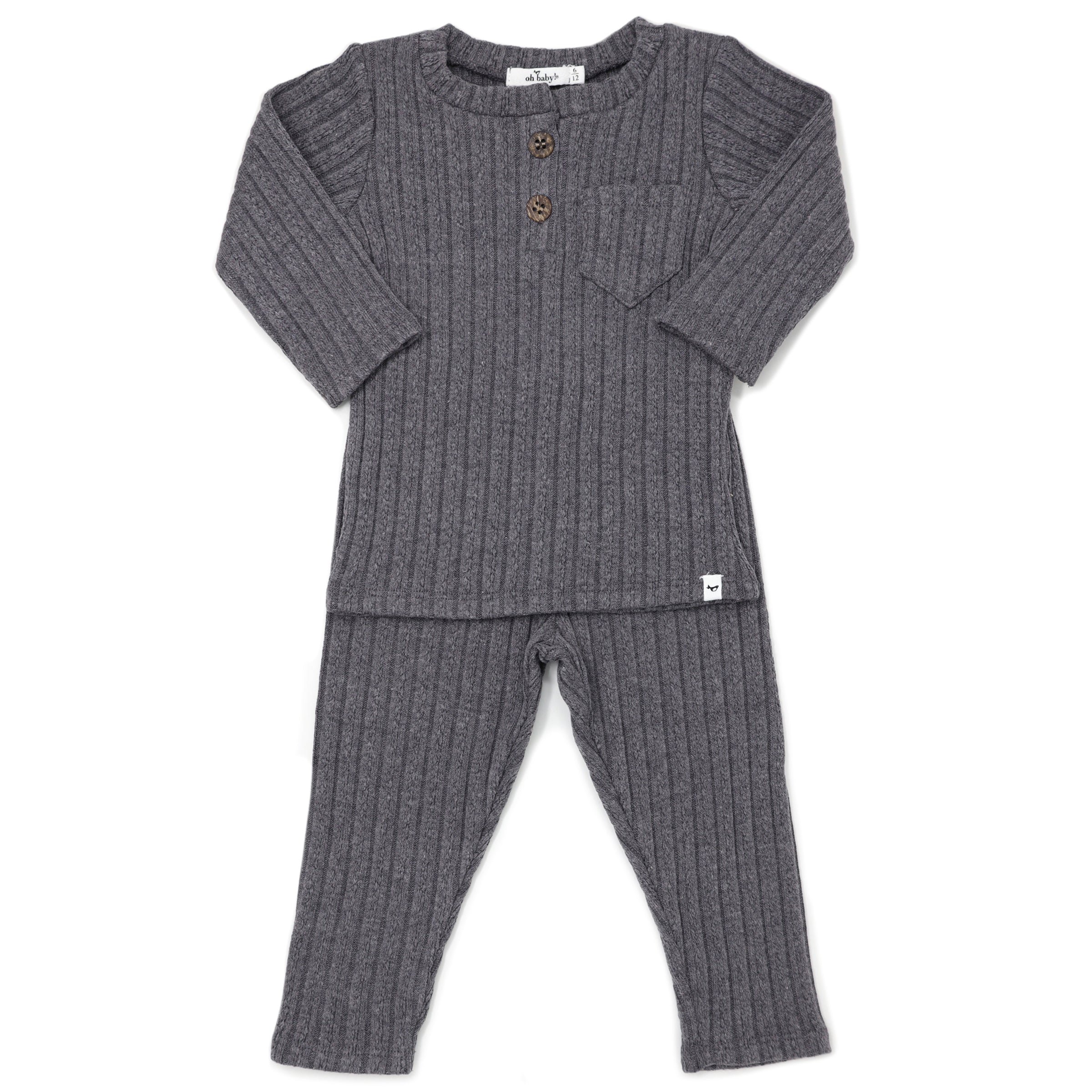 Cable Pocket Henley Set - Pepper - Twinkle Twinkle Little One
