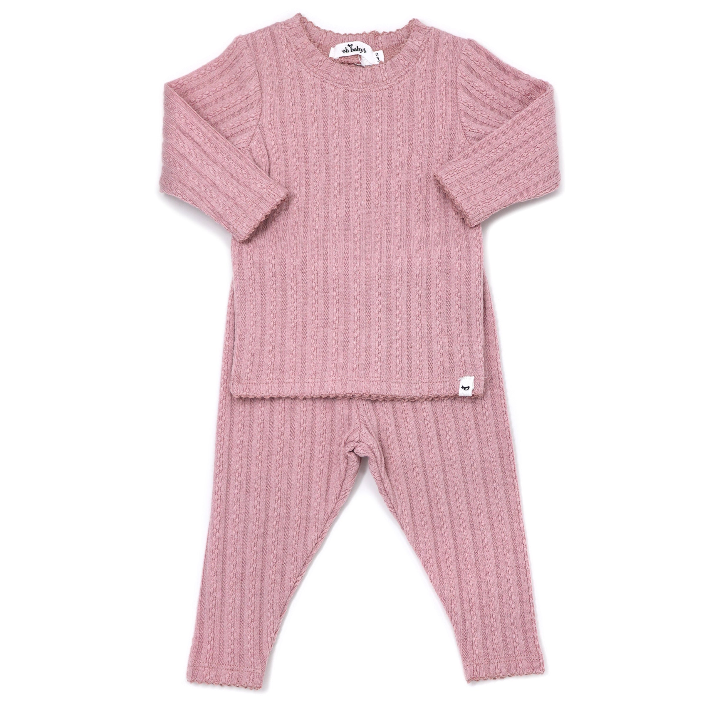 Two Piece Set - Lettuce Edge Cable Knit - Blush - Twinkle Twinkle Little One