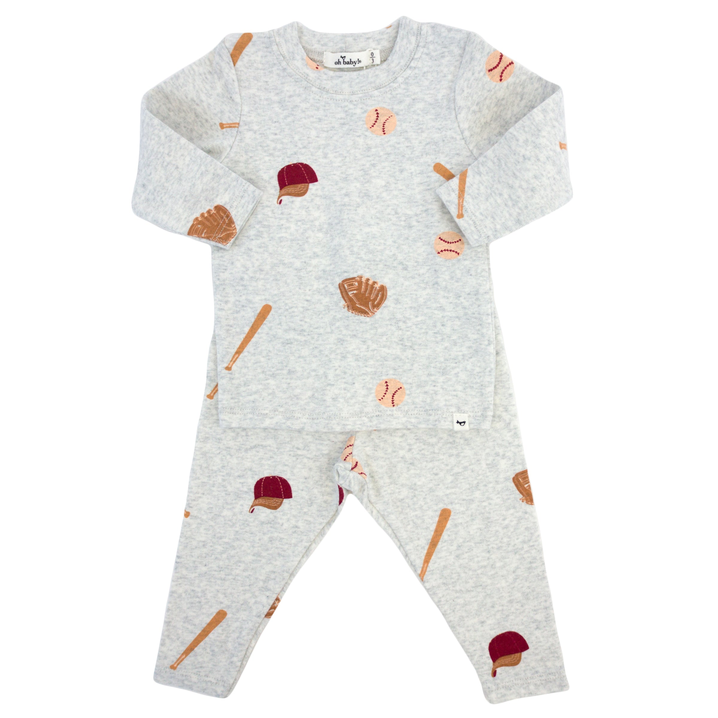 Baseball Print 2 Piece Set - Heather Grey - Twinkle Twinkle Little One