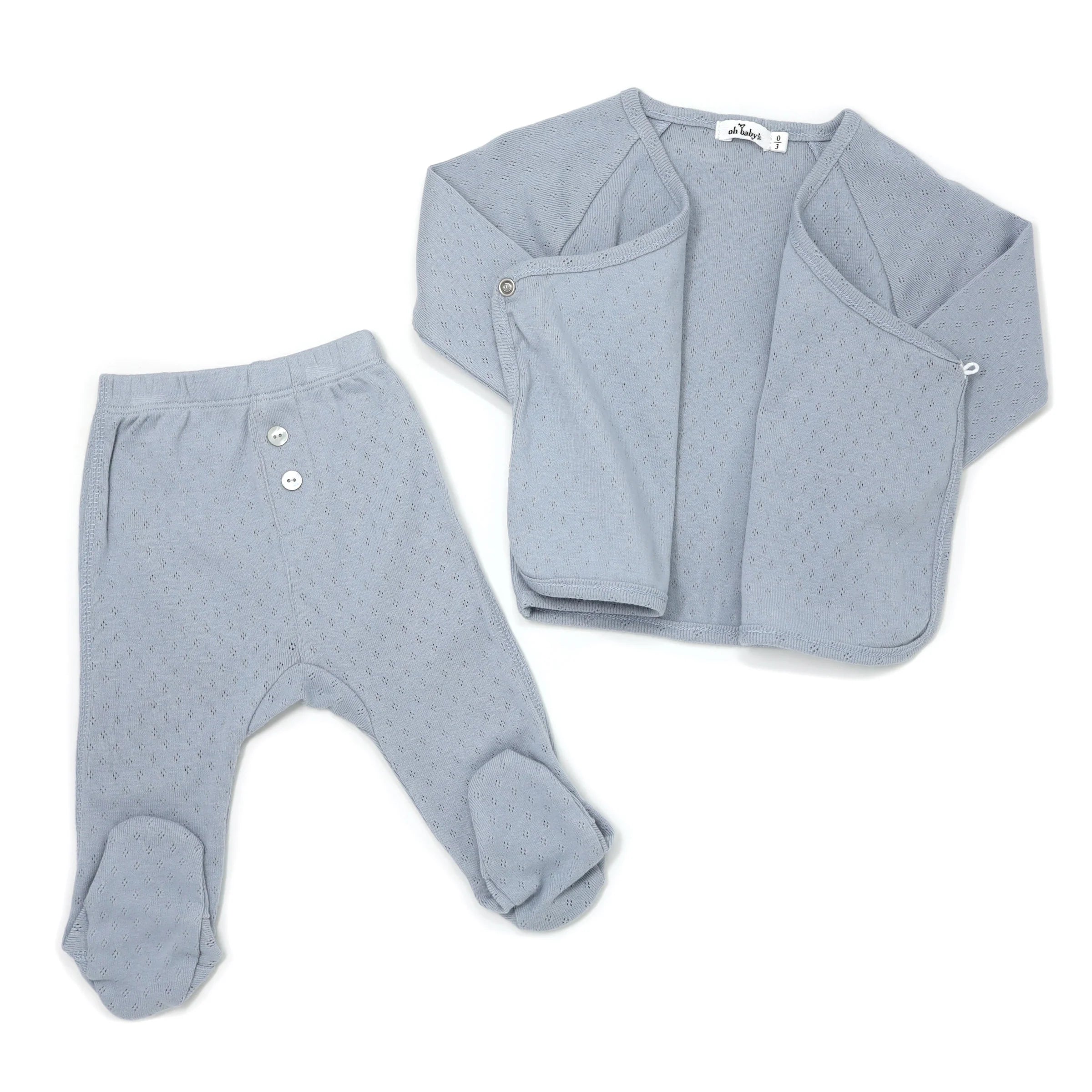 Pointelle Kimono Footie Set - Dusty Blue - Twinkle Twinkle Little One