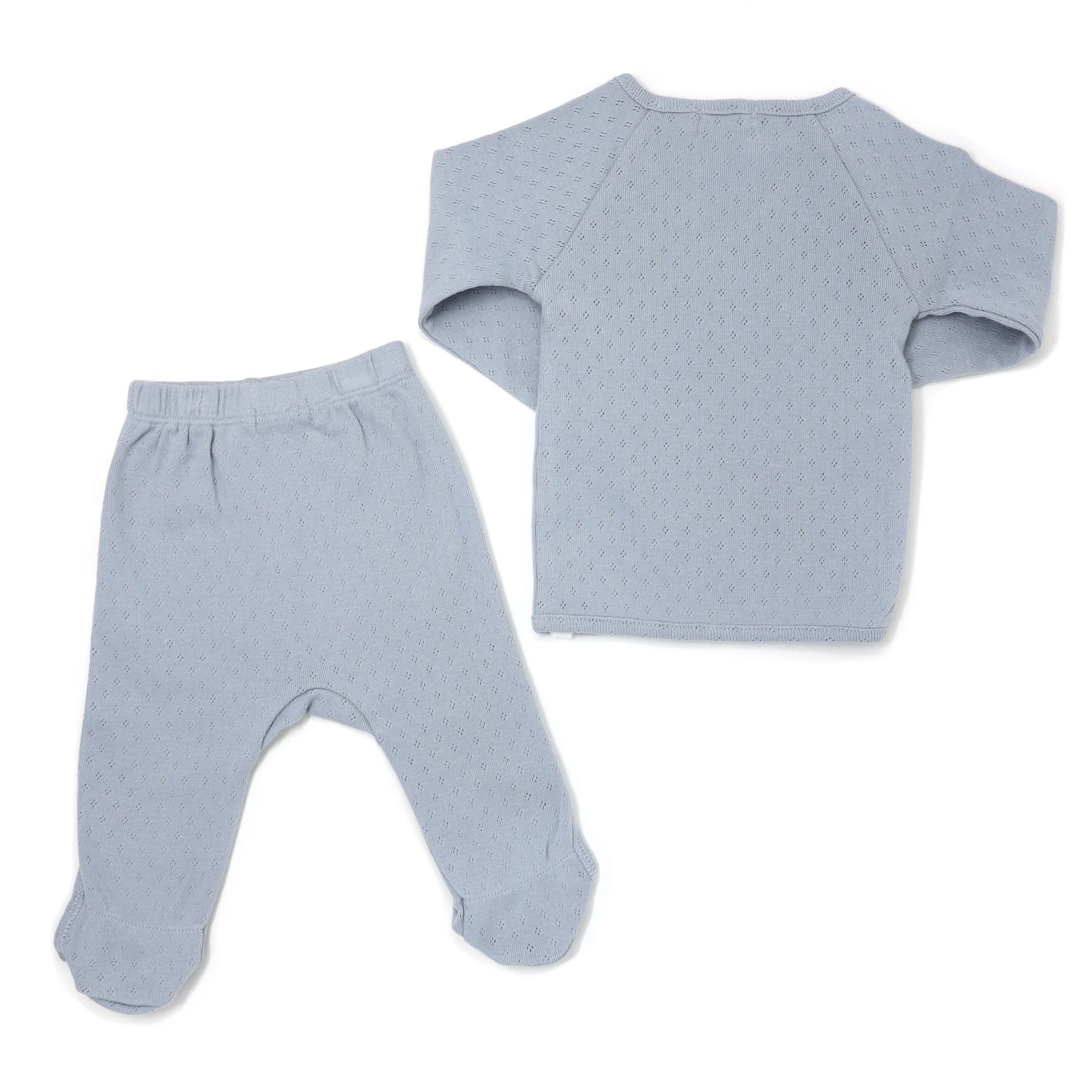 Pointelle Kimono Footie Set - Dusty Blue - Twinkle Twinkle Little One