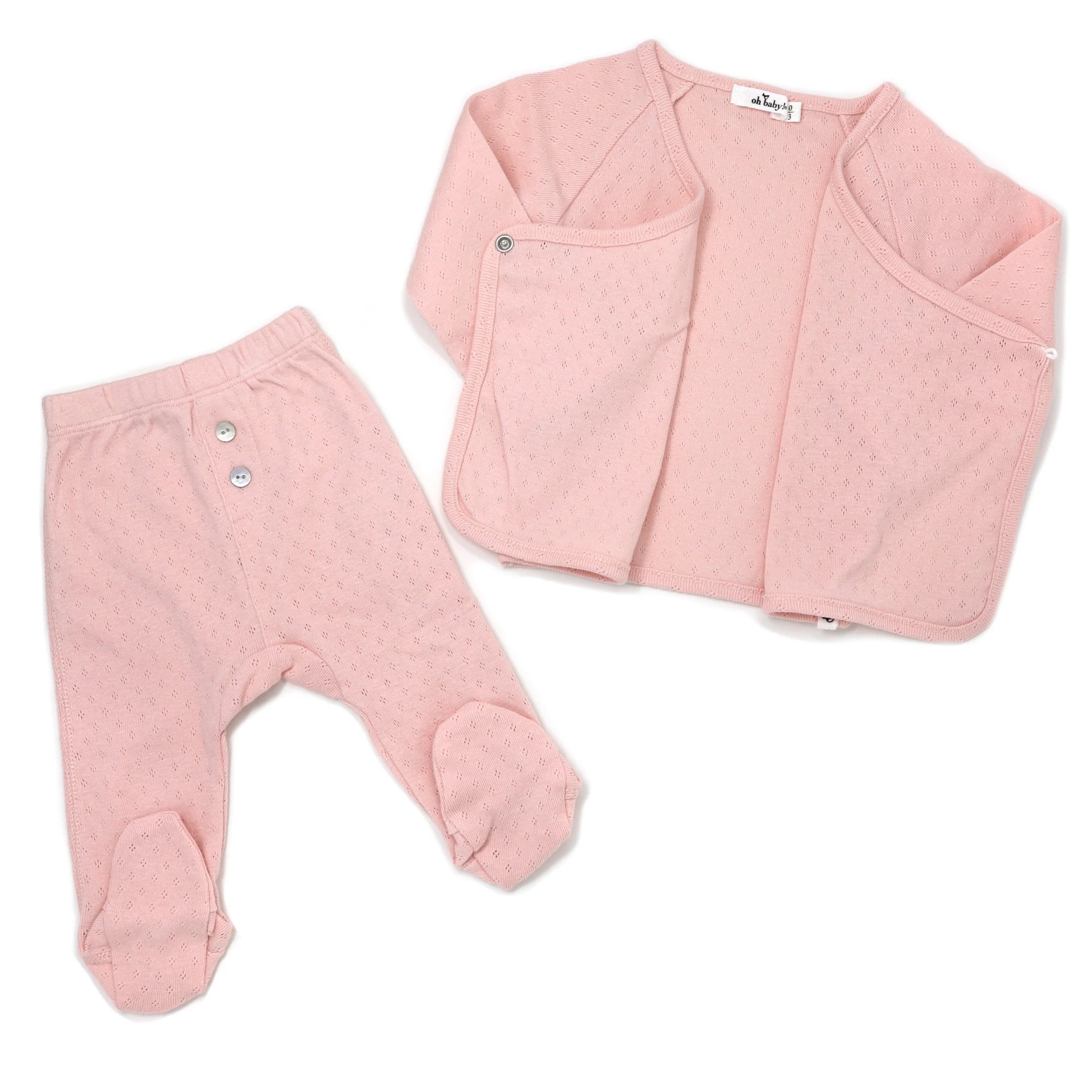Pointelle Kimono Footie Set - Pale Pink - Twinkle Twinkle Little One