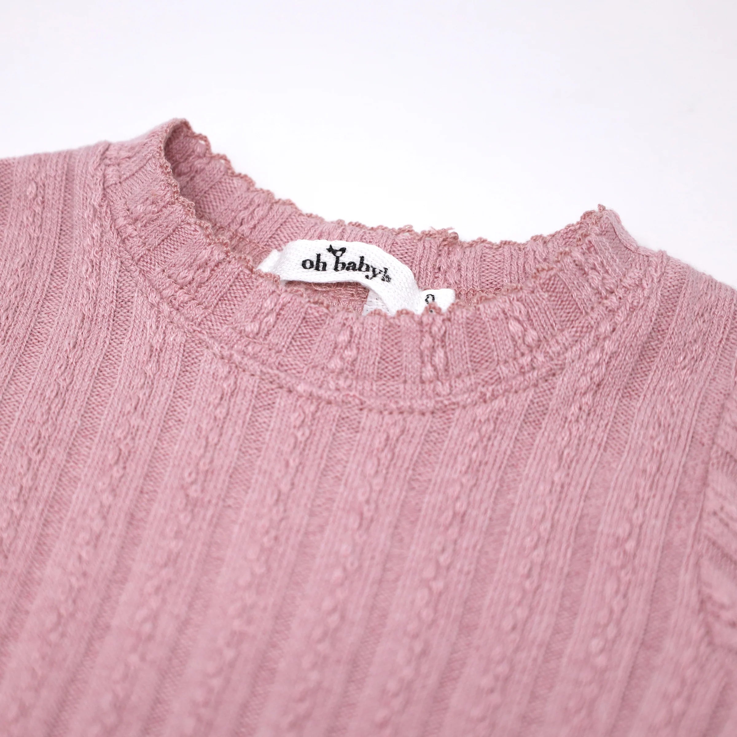 Two Piece Set - Lettuce Edge Cable Knit - Blush - Twinkle Twinkle Little One