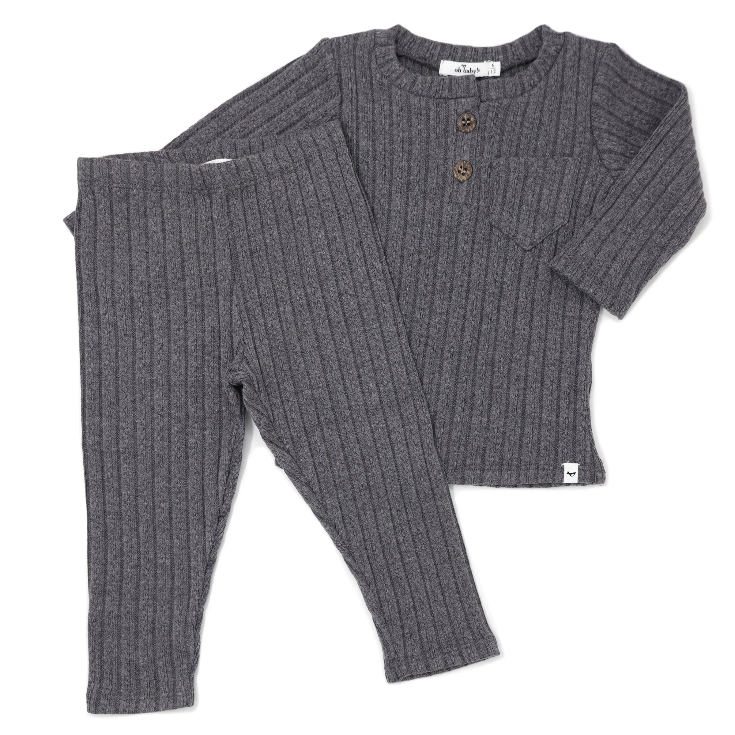 Cable Pocket Henley Set - Pepper - Twinkle Twinkle Little One