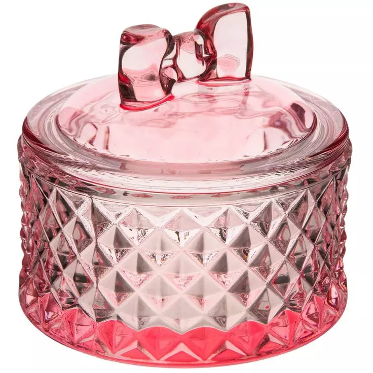 Pink Bow Glass Jewelry Container