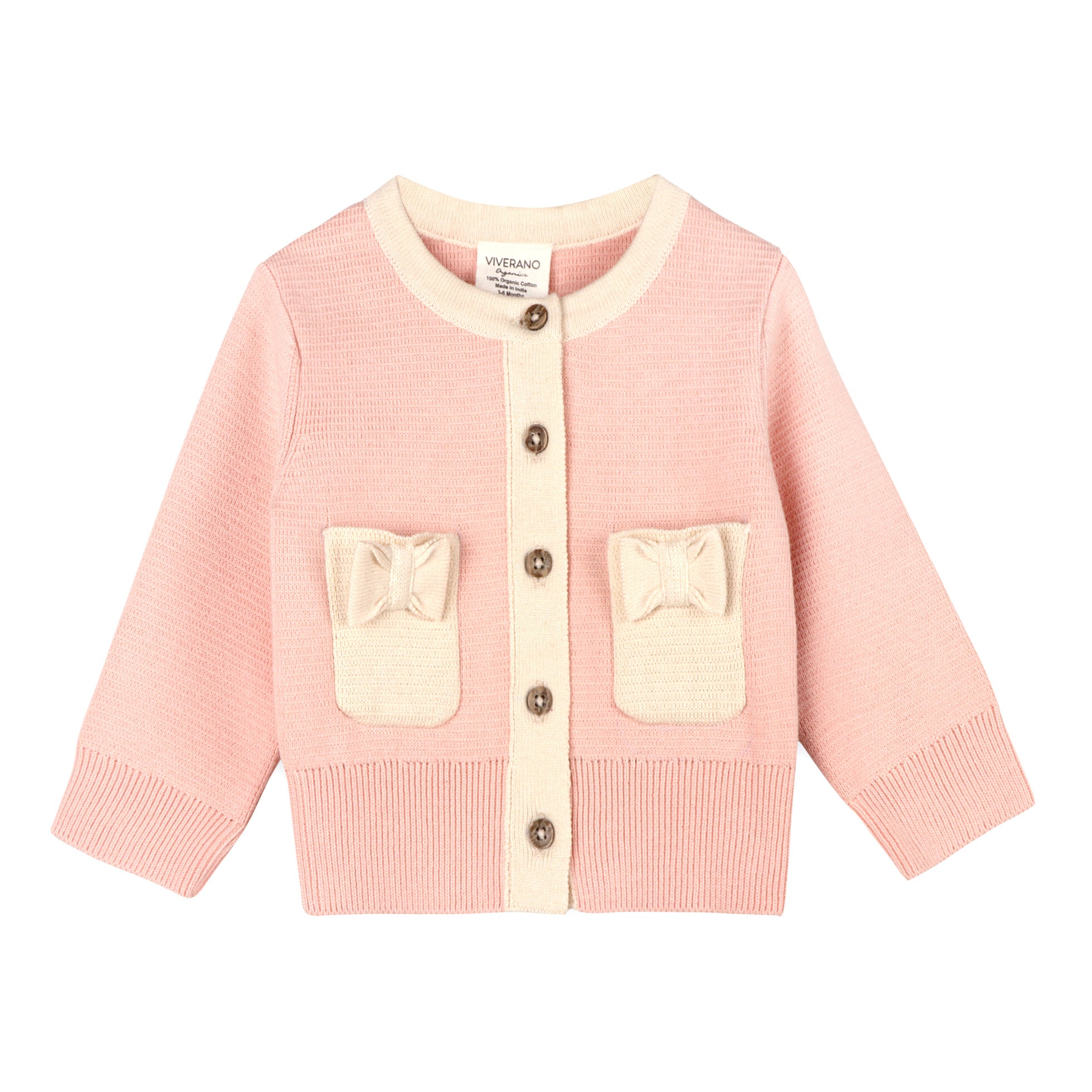 Lily Bow Pockets Sweater Knit Baby Cardigan & Pant Set - Rosewood Pink & Natural - Twinkle Twinkle Little One