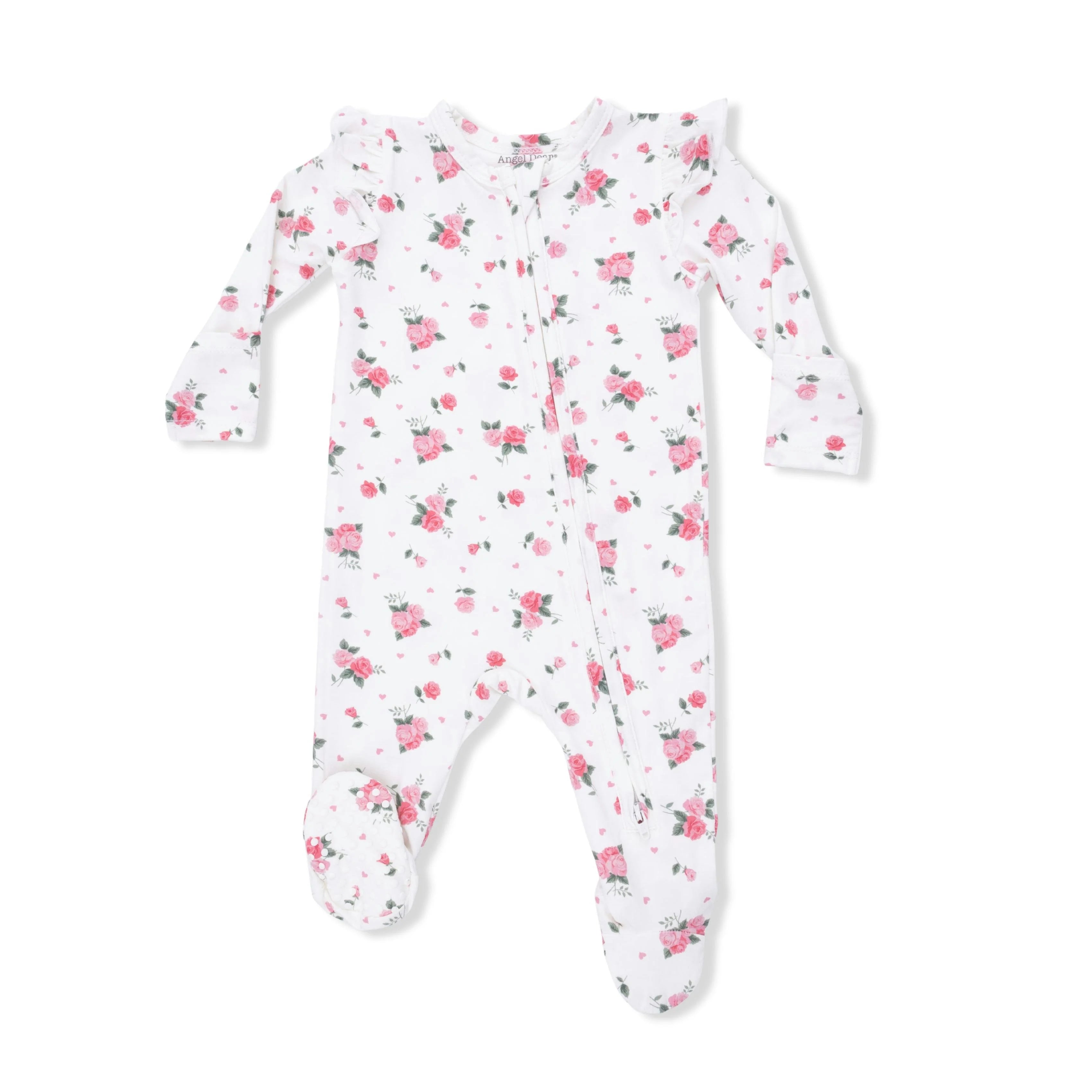 Pink Rosettes 2 Way Ruffle Sleeve Zipper Footie