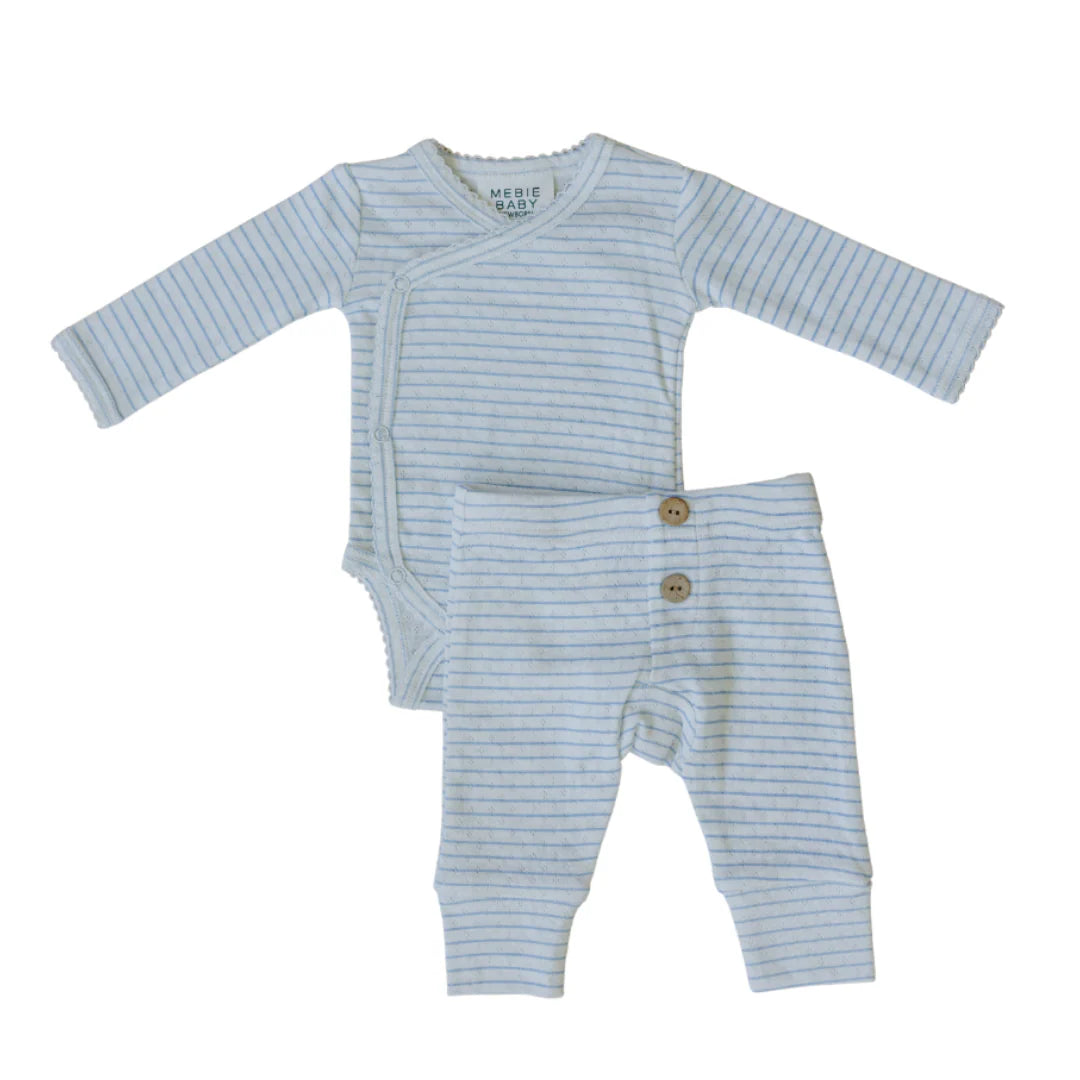 Blue Stripe Pointelle Layette Set - Newborn