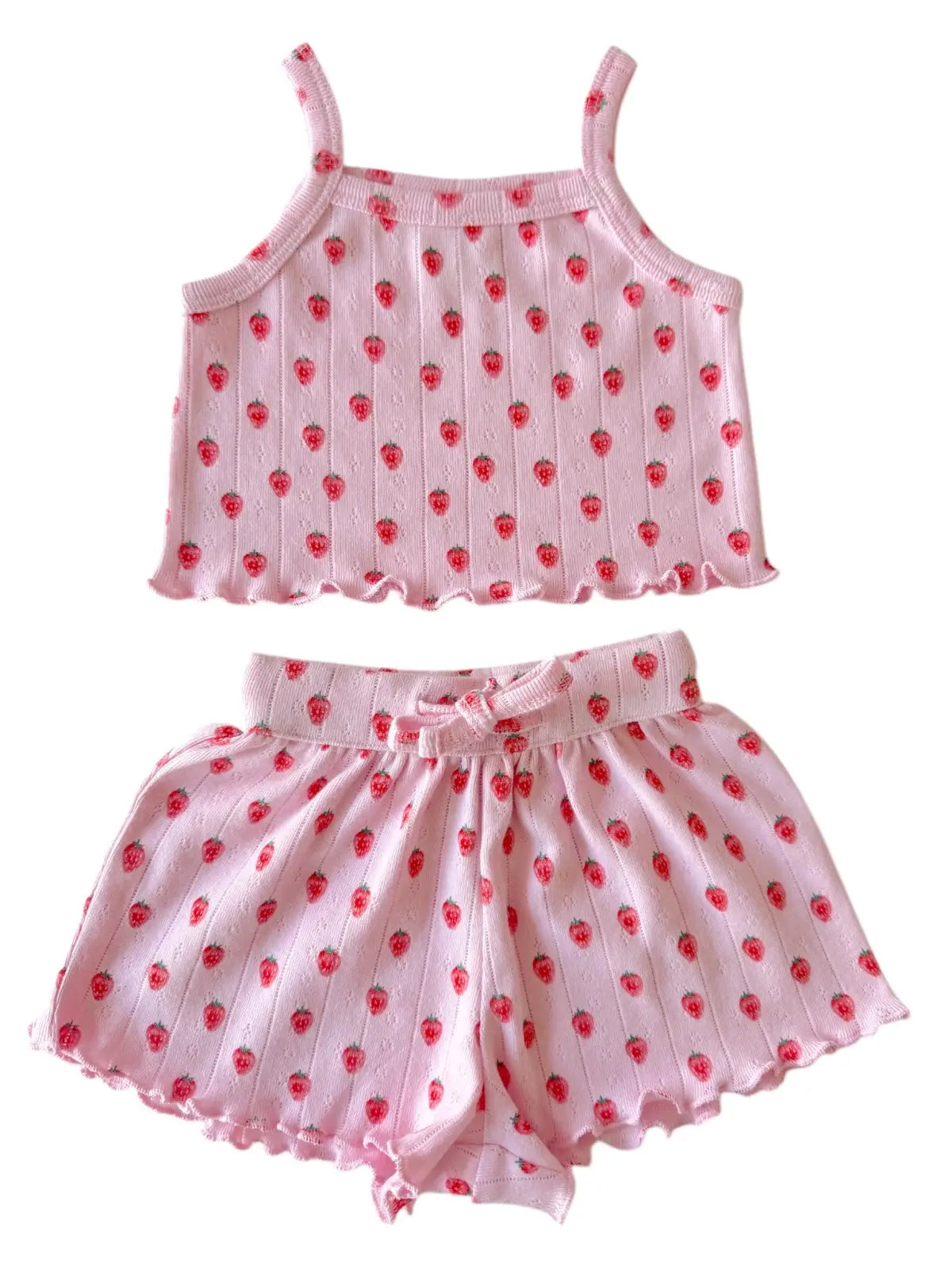 Pink Strawberry Organic Pointelle Summer Set - Twinkle Twinkle Little One
