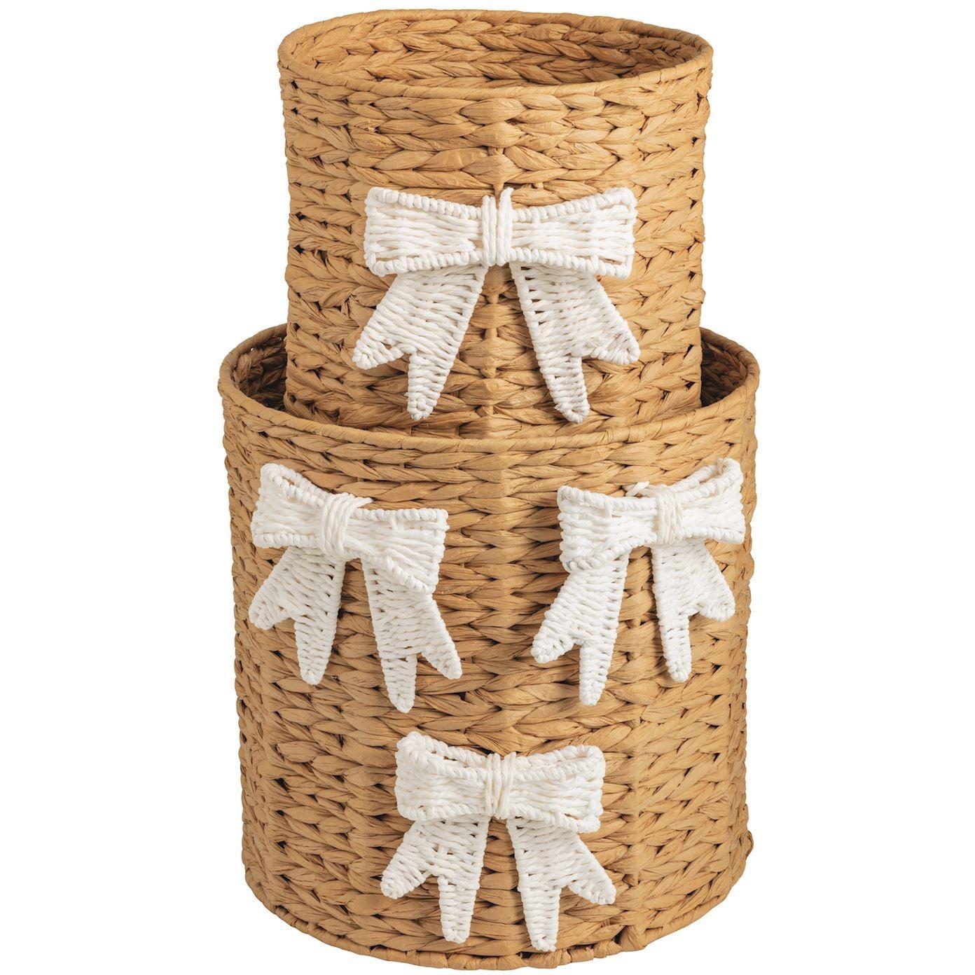 Mud Pie Bow Woven Basket Set