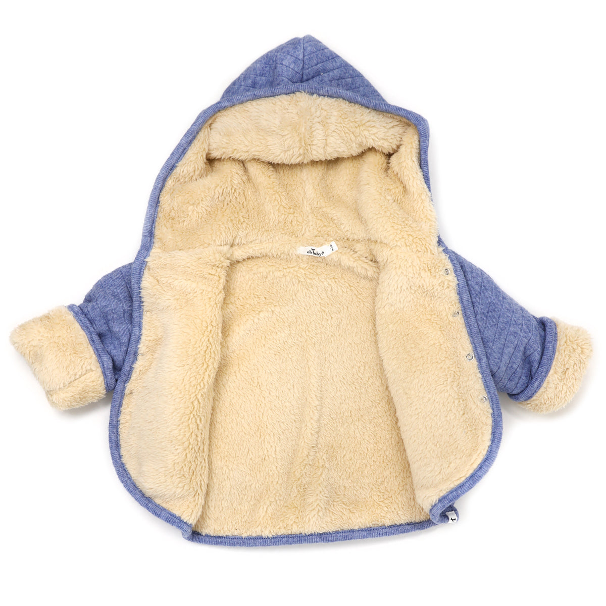 Wide Rib Sweater Knit Winter Snowdrift Jacket - Blue Heather, Biscuit Lining - Twinkle Twinkle Little One