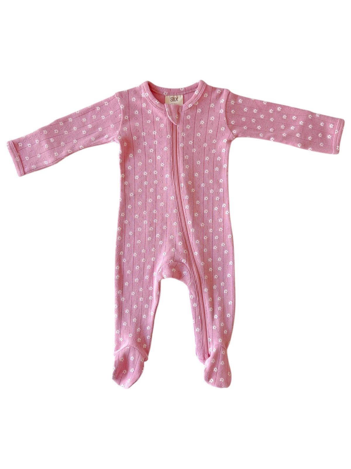 Pink Flower Organic Pointelle 2-Way Zip Footie - Twinkle Twinkle Little One