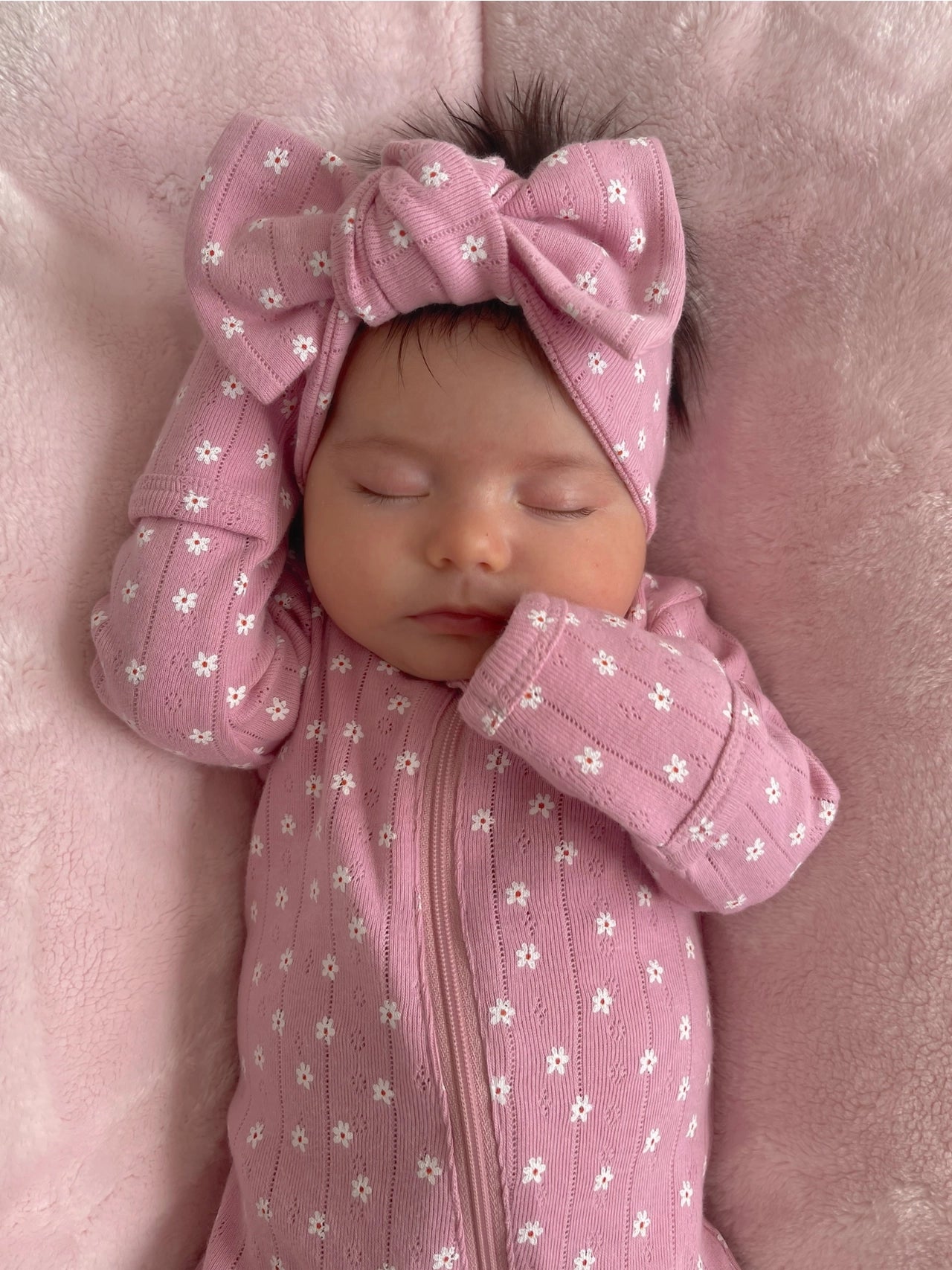 Pink Flower Organic Pointelle 2-Way Zip Footie - Twinkle Twinkle Little One