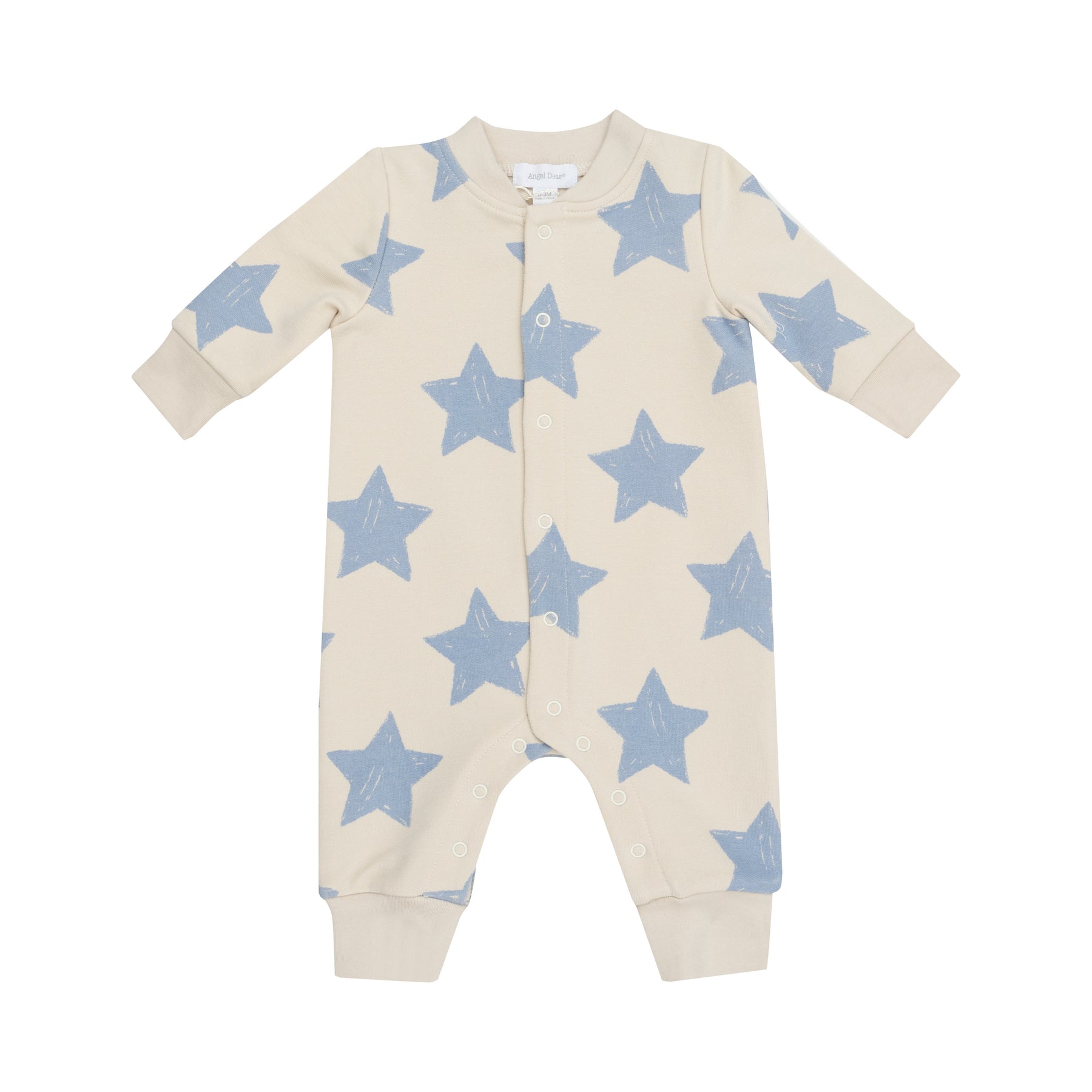 Sketchy Stars Blue French Terry Baseball Collar Romper - Twinkle Twinkle Little One