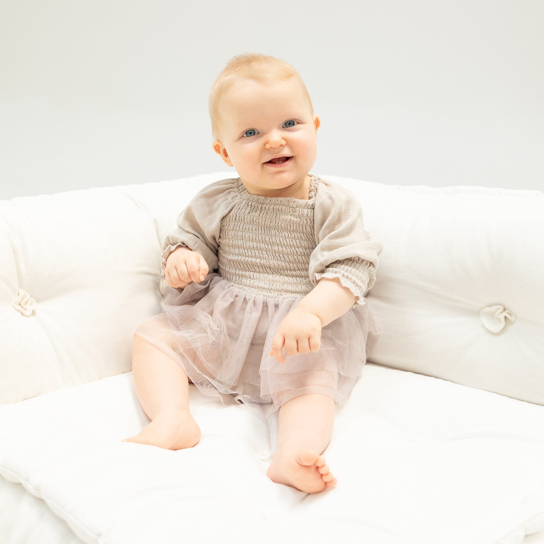 Oatmeal Long Sleeve Smocked Tutu Bubble - Twinkle Twinkle Little One