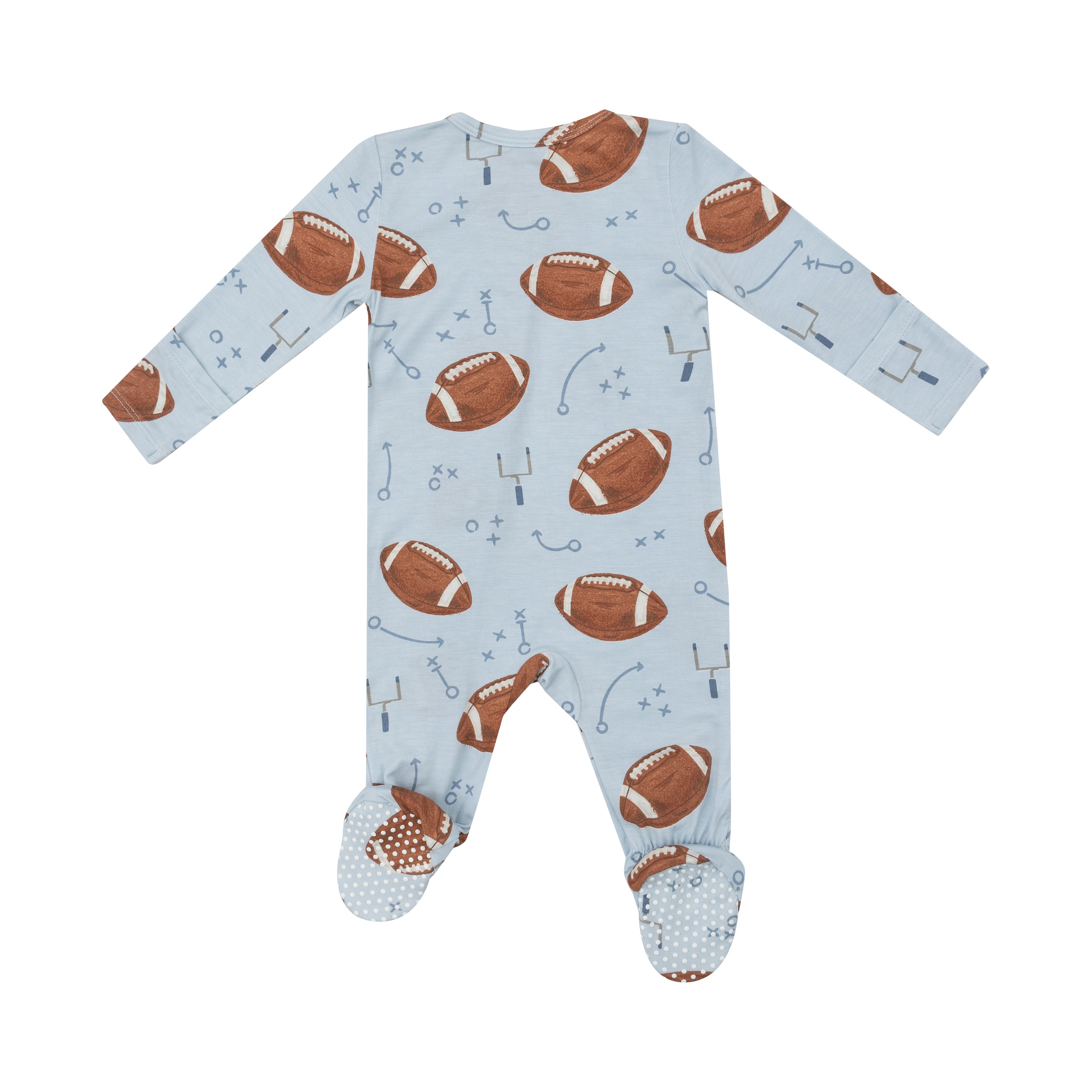 Football Blue Bamboo 2 Way Zipper Footie - Twinkle Twinkle Little One