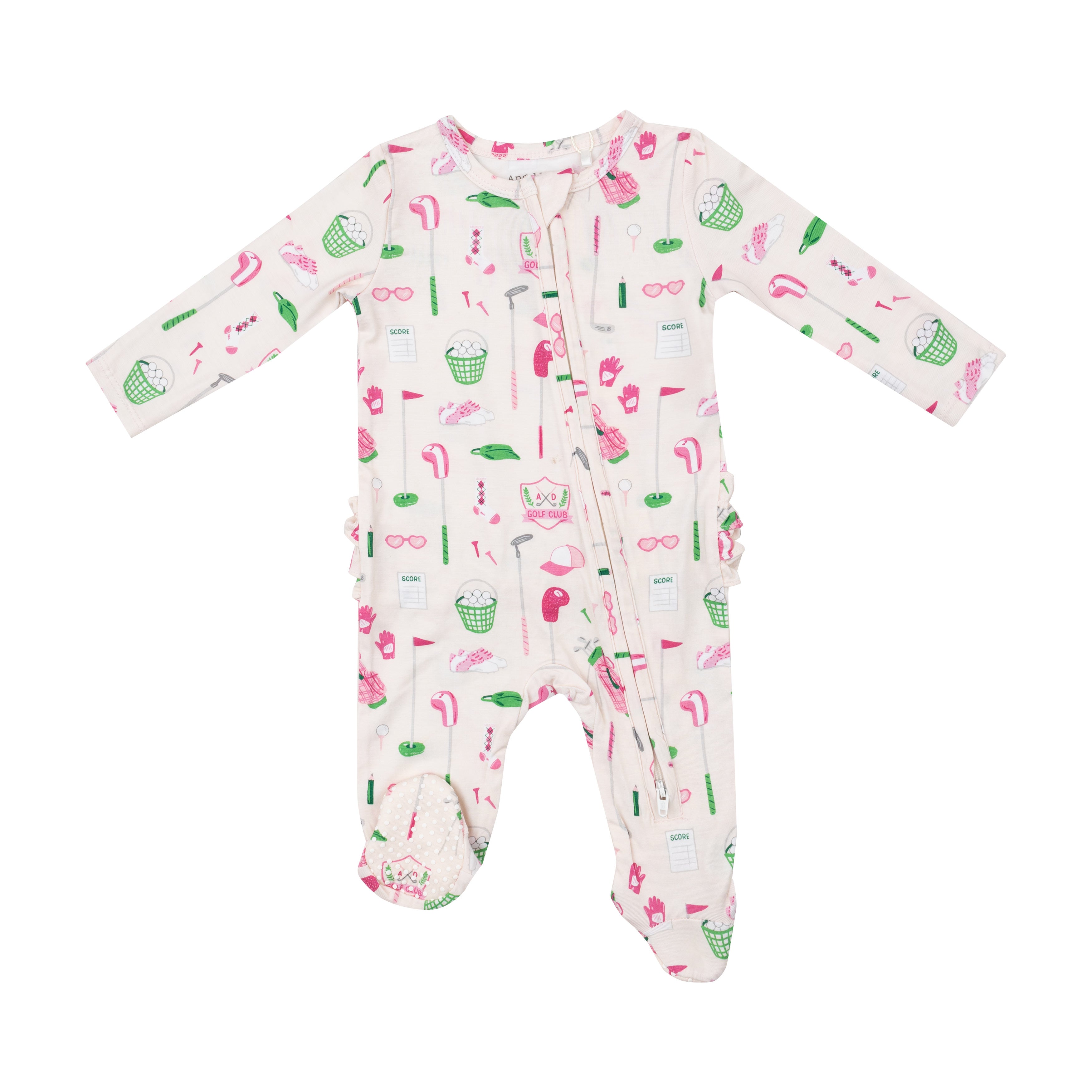 Golf Club Pink 2 Way Ruffle Zipper Footie - Twinkle Twinkle Little One