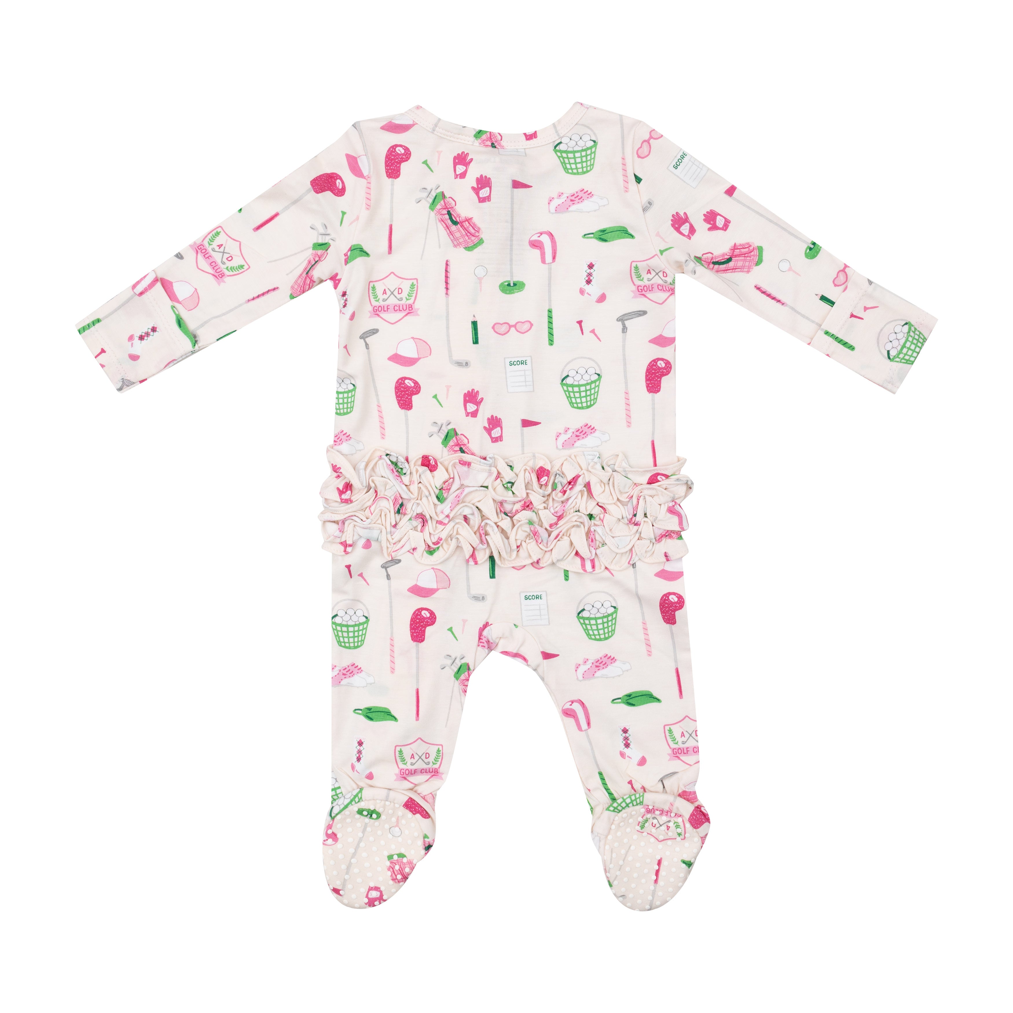 Golf Club Pink 2 Way Ruffle Zipper Footie - Twinkle Twinkle Little One