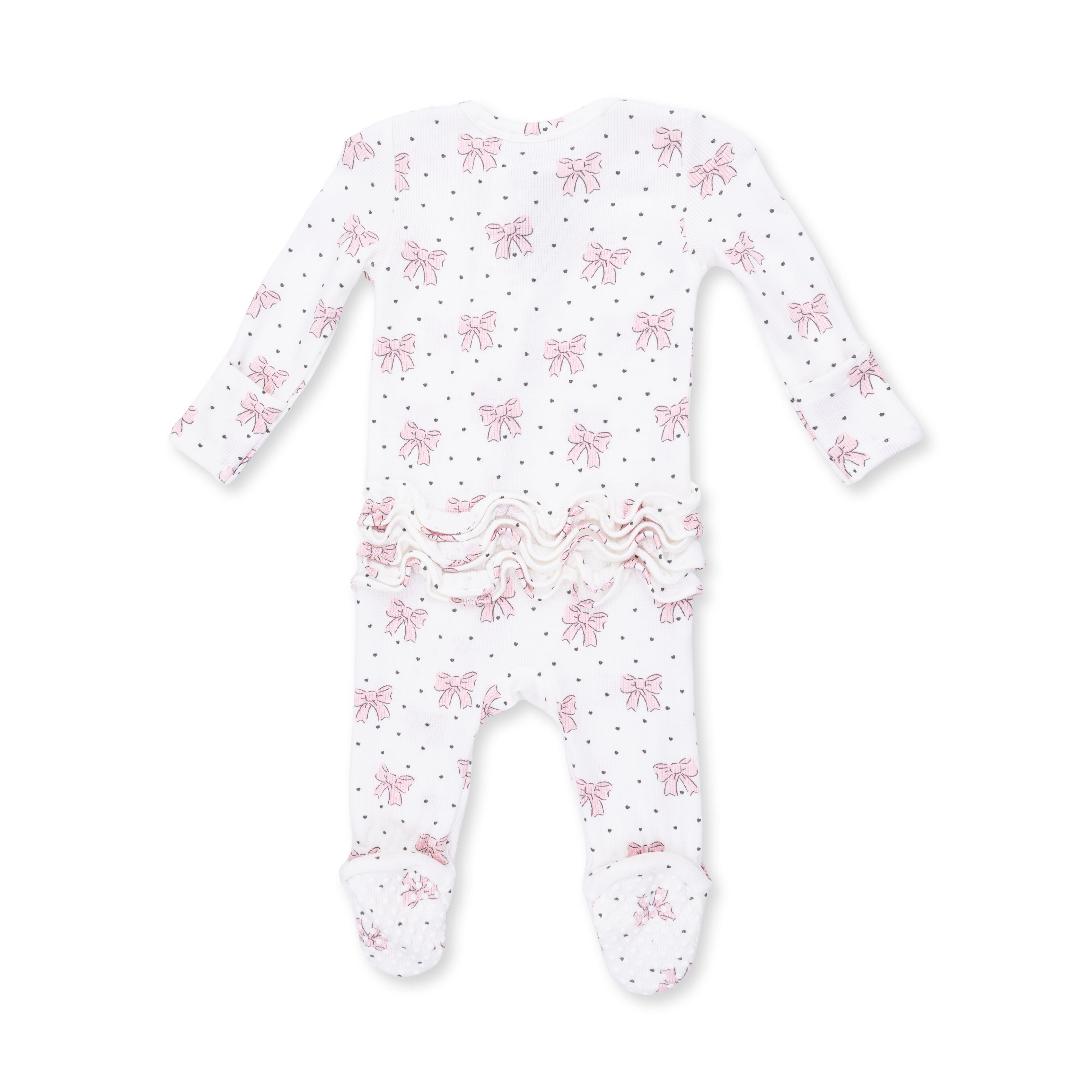 Angel Dear Bows and Hearts 2 Way Ruffle Back Zipper Footie