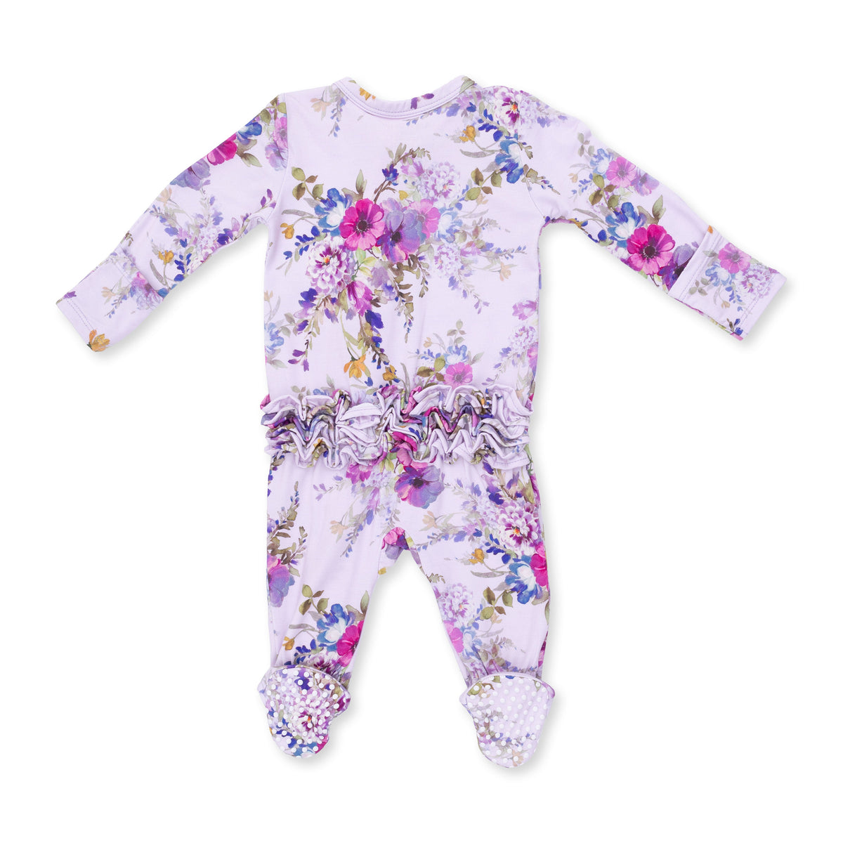 Angel Dear Dahlia Floral 2 Way Ruffle Back Zipper Footie