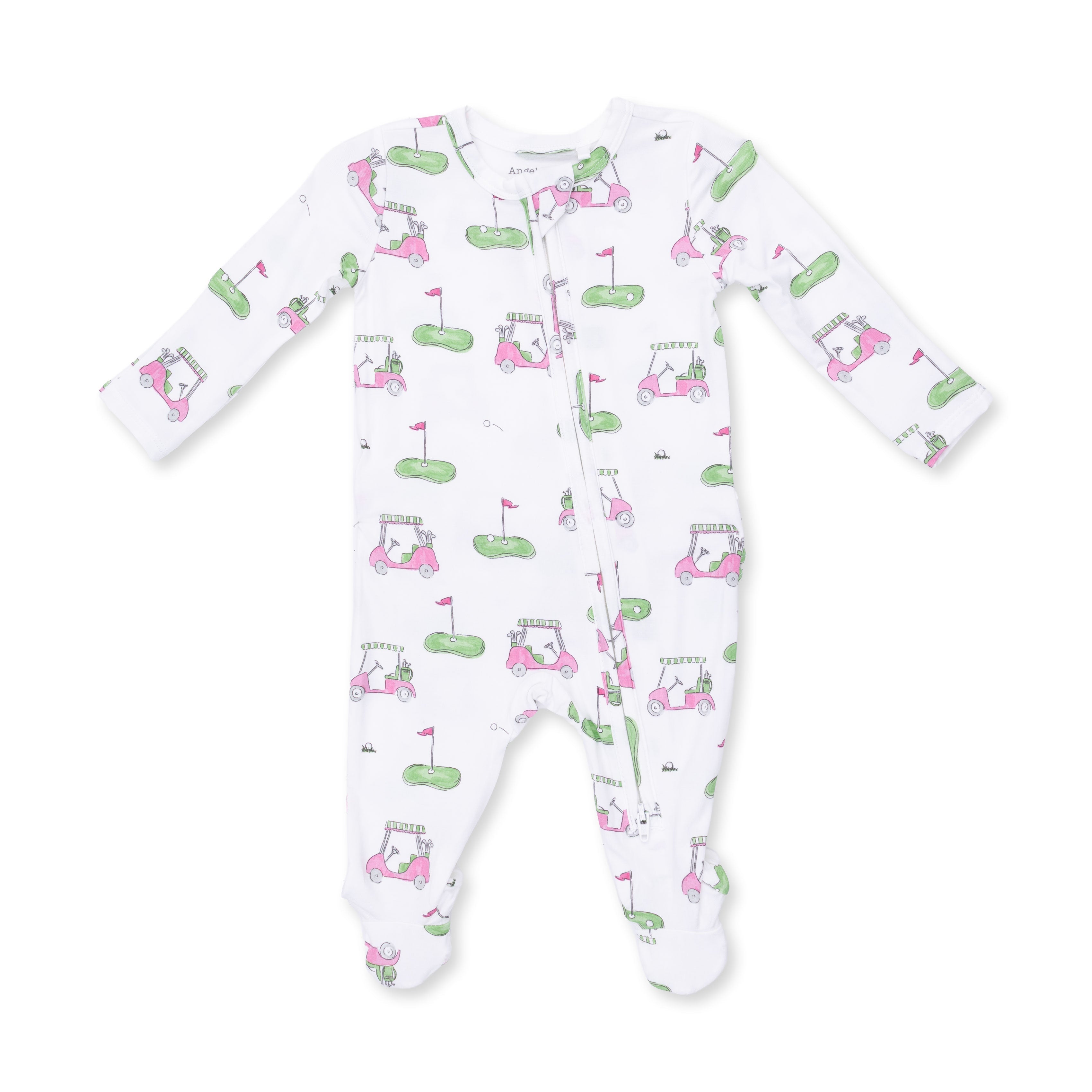 Angel Dear Golf Carts Pink 2 Way Ruffle Back Zipper Footie
