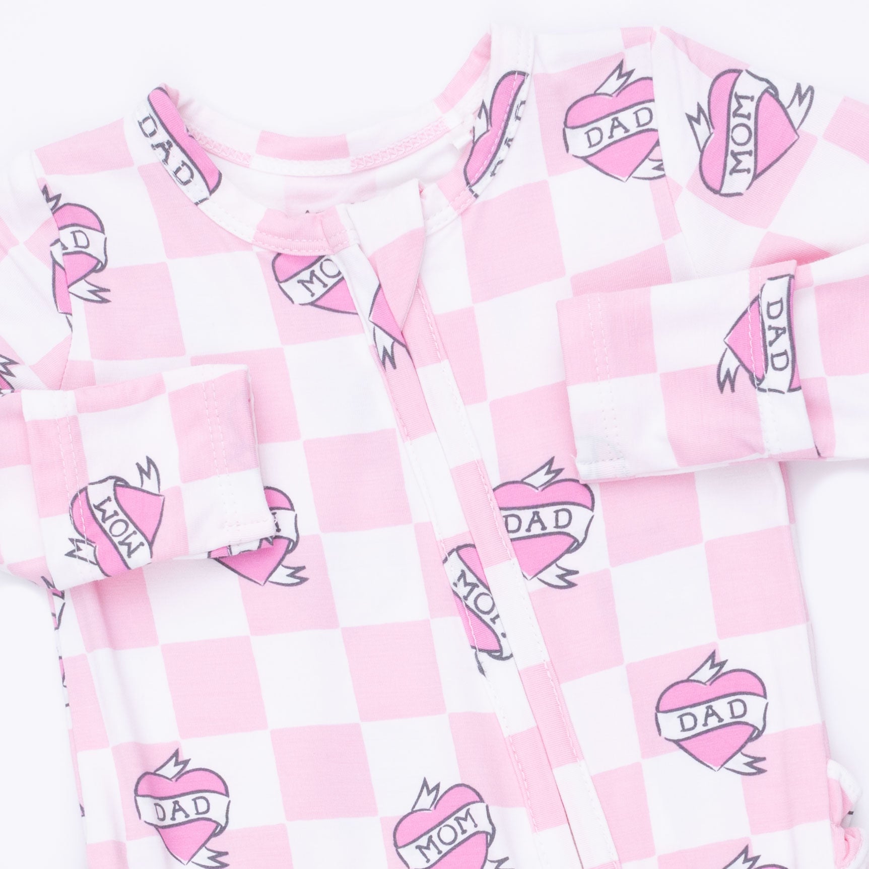 Angel Dear Heart Tattoo Check Pink 2 Way Ruffle Back Zipper Footie